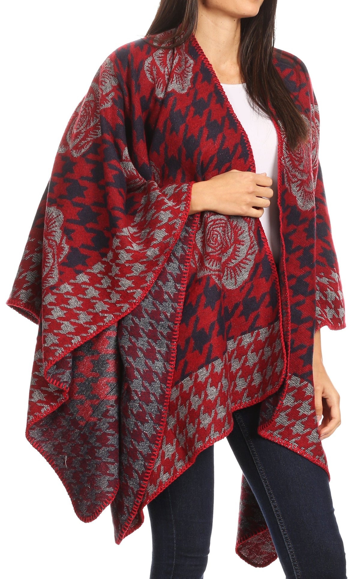 Sakkas Lupe Reversible Patterned Ruana Poncho Wrap Cardigan