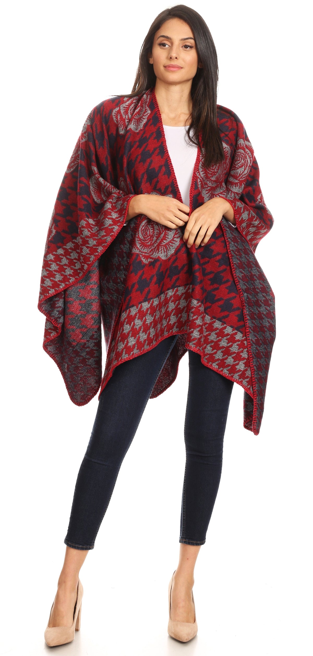 Sakkas Lupe Reversible Patterned Ruana Poncho Wrap Cardigan