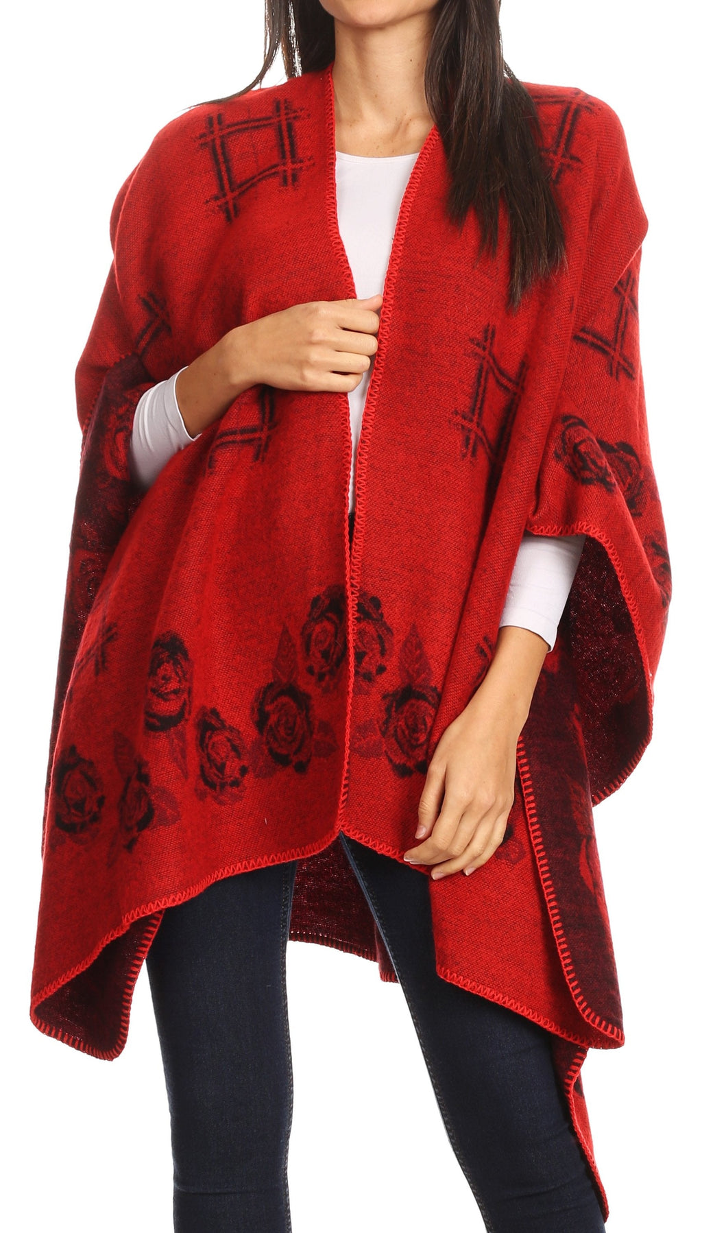 Sakkas Lupe Reversible Patterned Ruana Poncho Wrap Cardigan