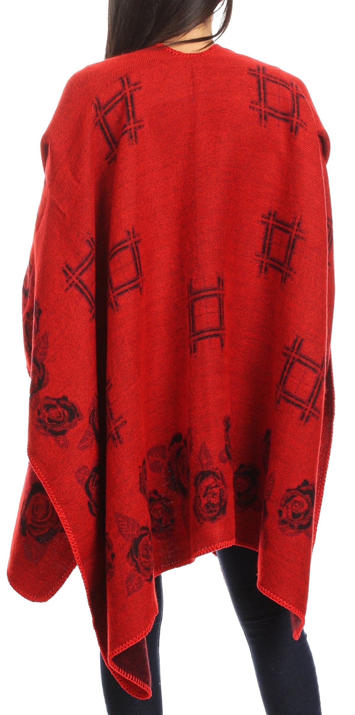 Sakkas Lupe Reversible Patterned Ruana Poncho Wrap Cardigan