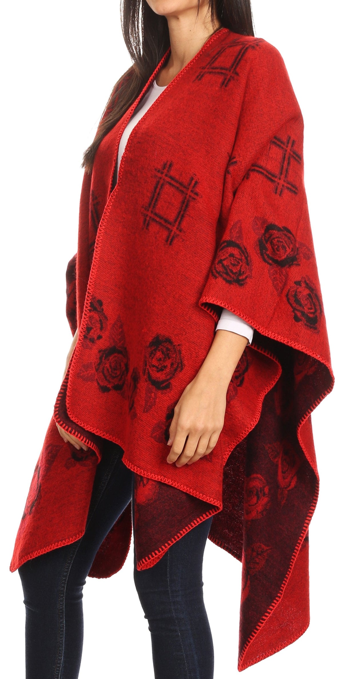 Sakkas Lupe Reversible Patterned Ruana Poncho Wrap Cardigan