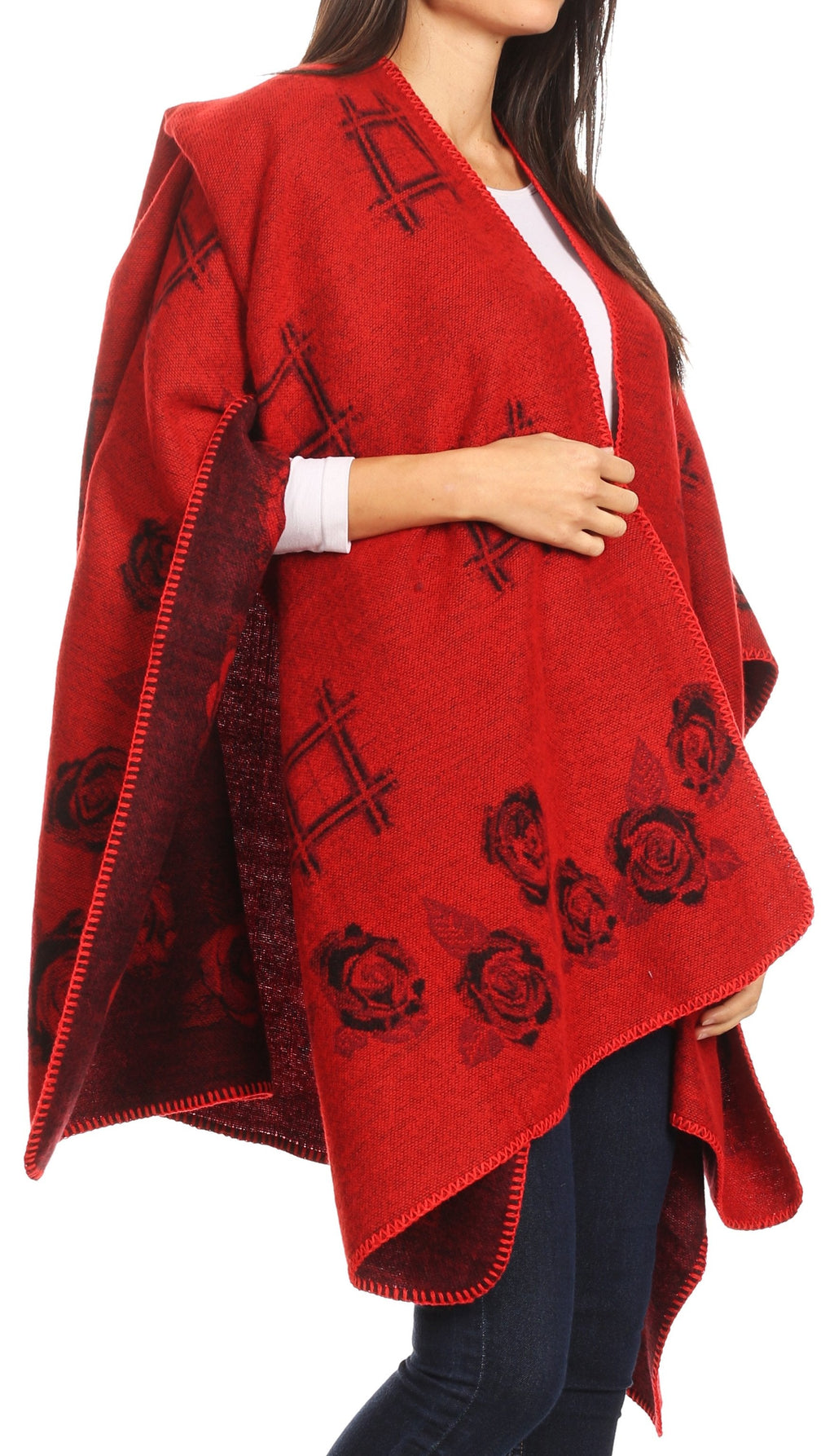 Sakkas Lupe Reversible Patterned Ruana Poncho Wrap Cardigan