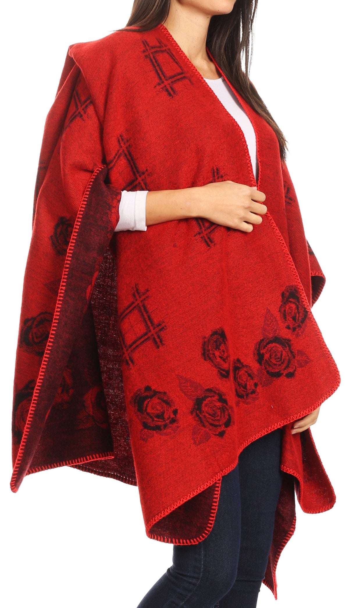 Sakkas Lupe Reversible Patterned Ruana Poncho Wrap Cardigan