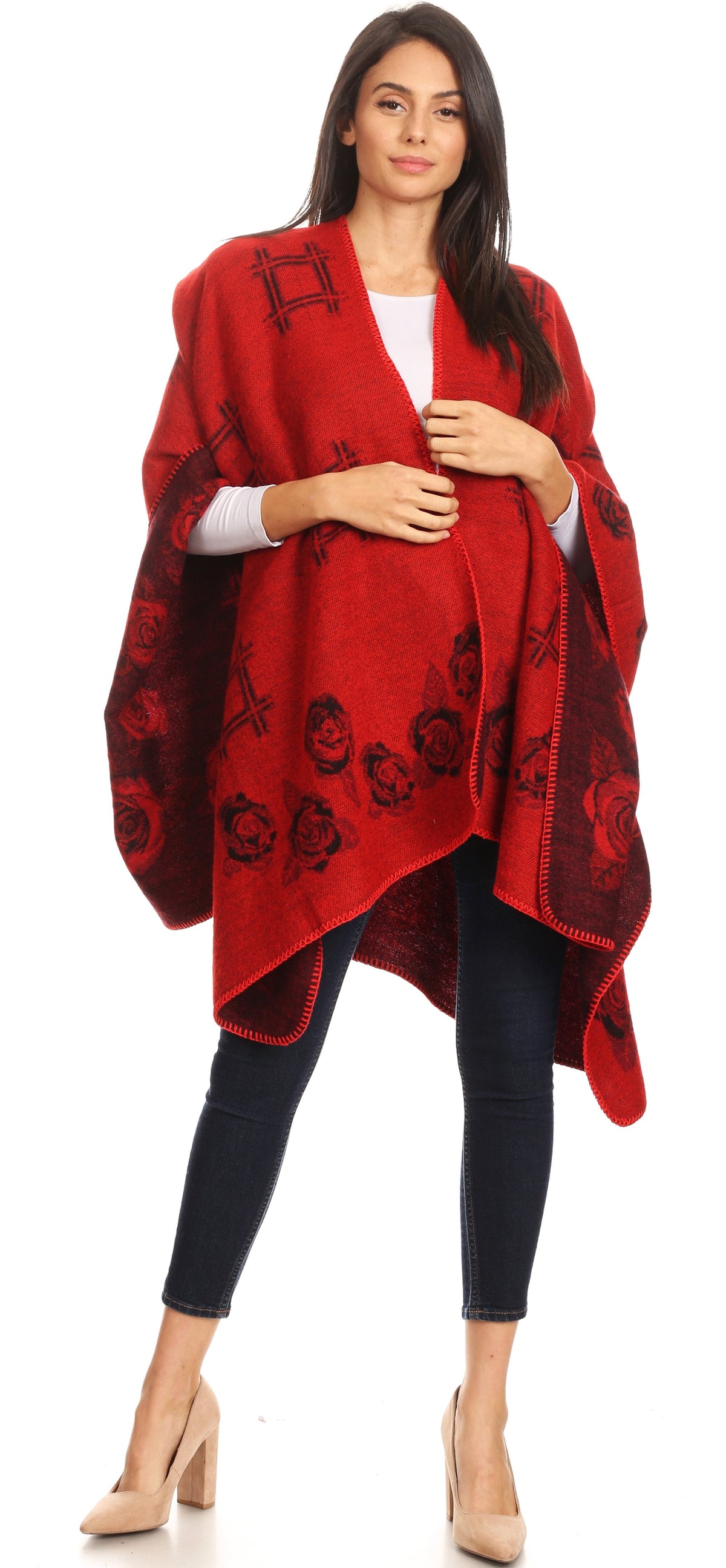Sakkas Lupe Reversible Patterned Ruana Poncho Wrap Cardigan