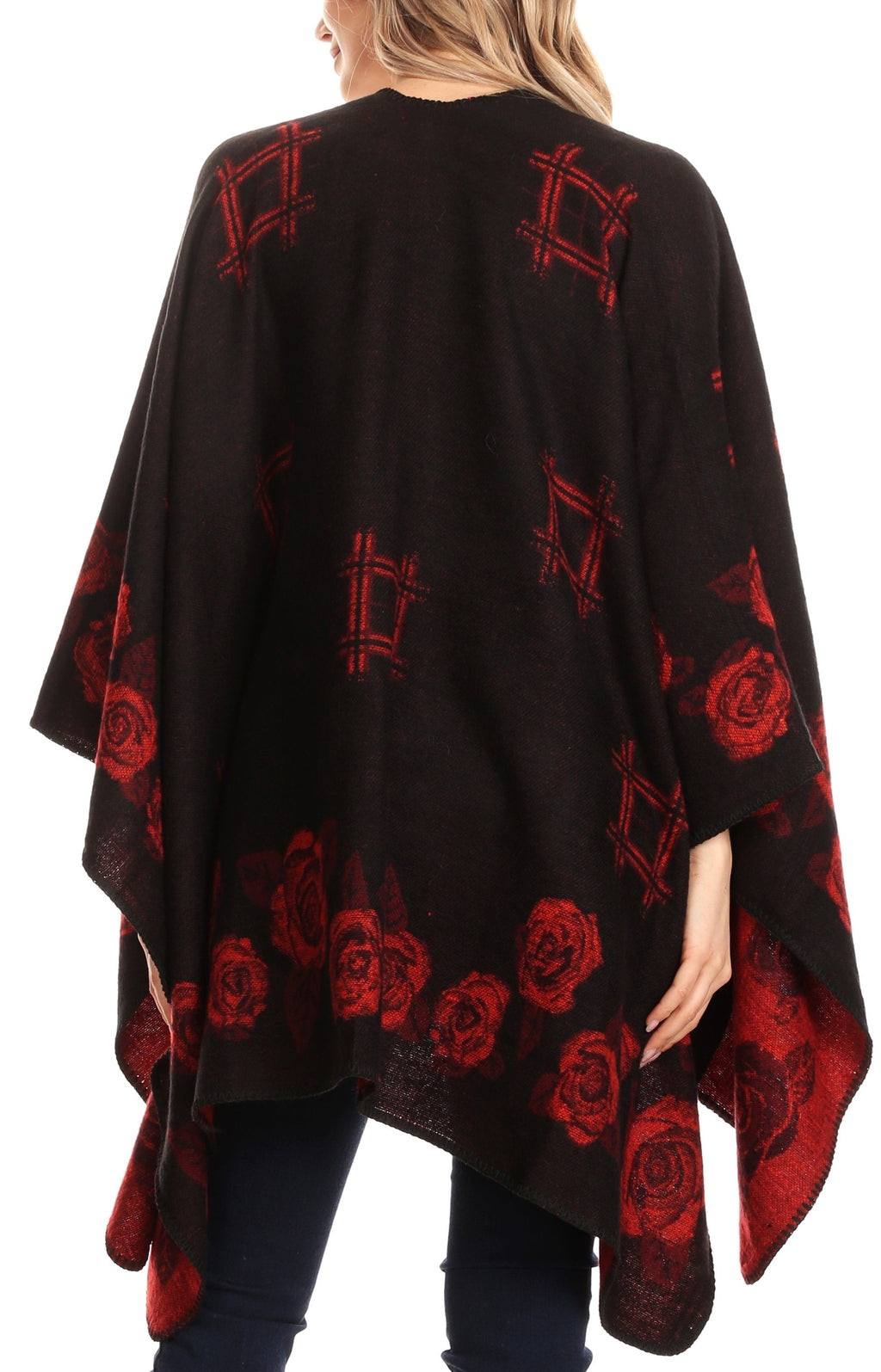 Sakkas Lupe Reversible Patterned Ruana Poncho Wrap Cardigan