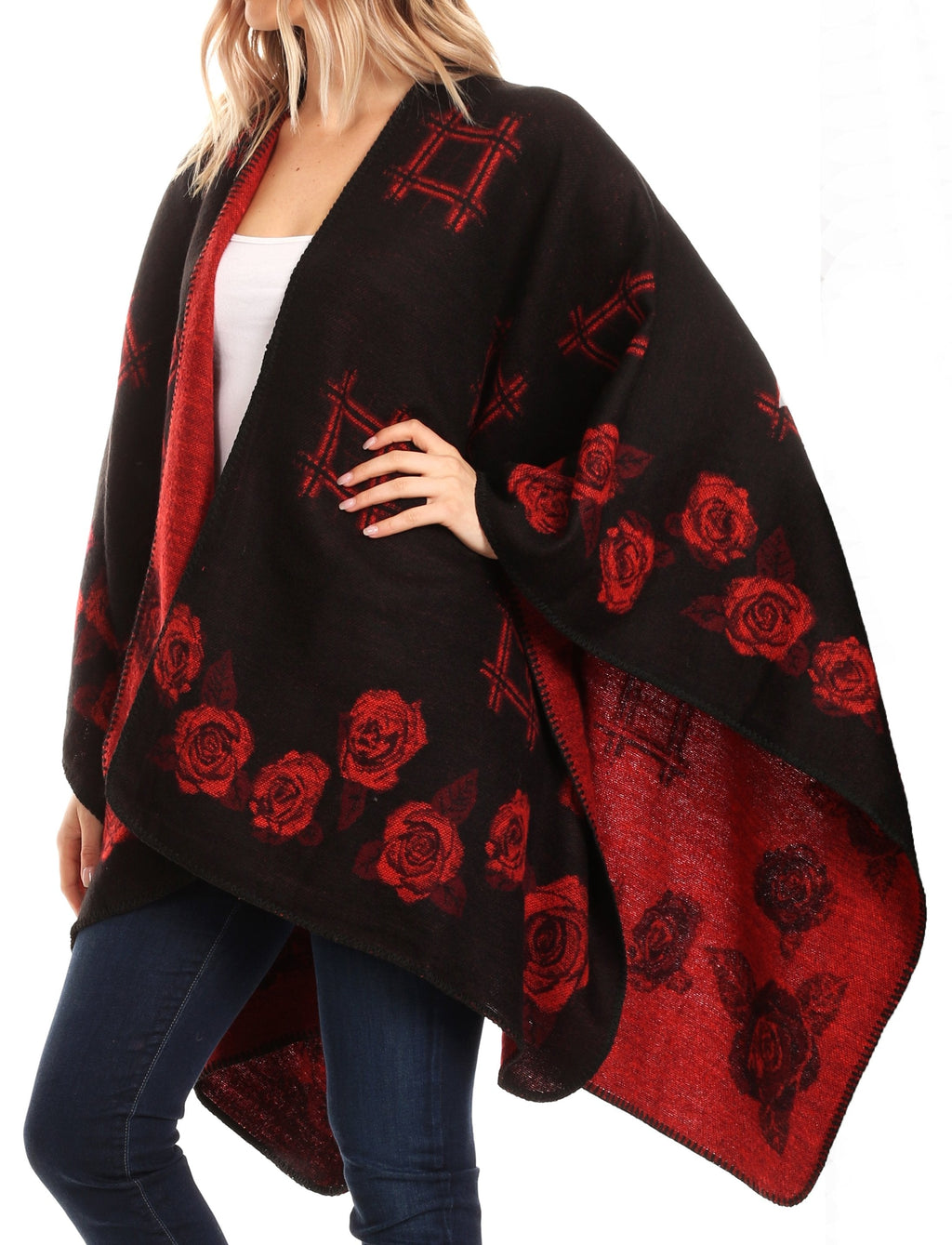 Sakkas Lupe Reversible Patterned Ruana Poncho Wrap Cardigan