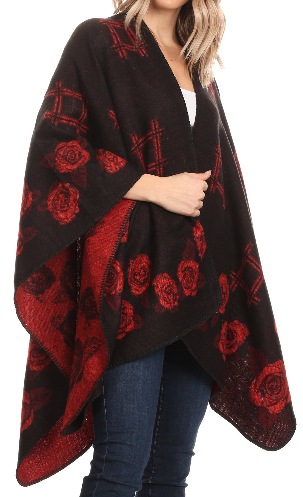 Sakkas Lupe Reversible Patterned Ruana Poncho Wrap Cardigan