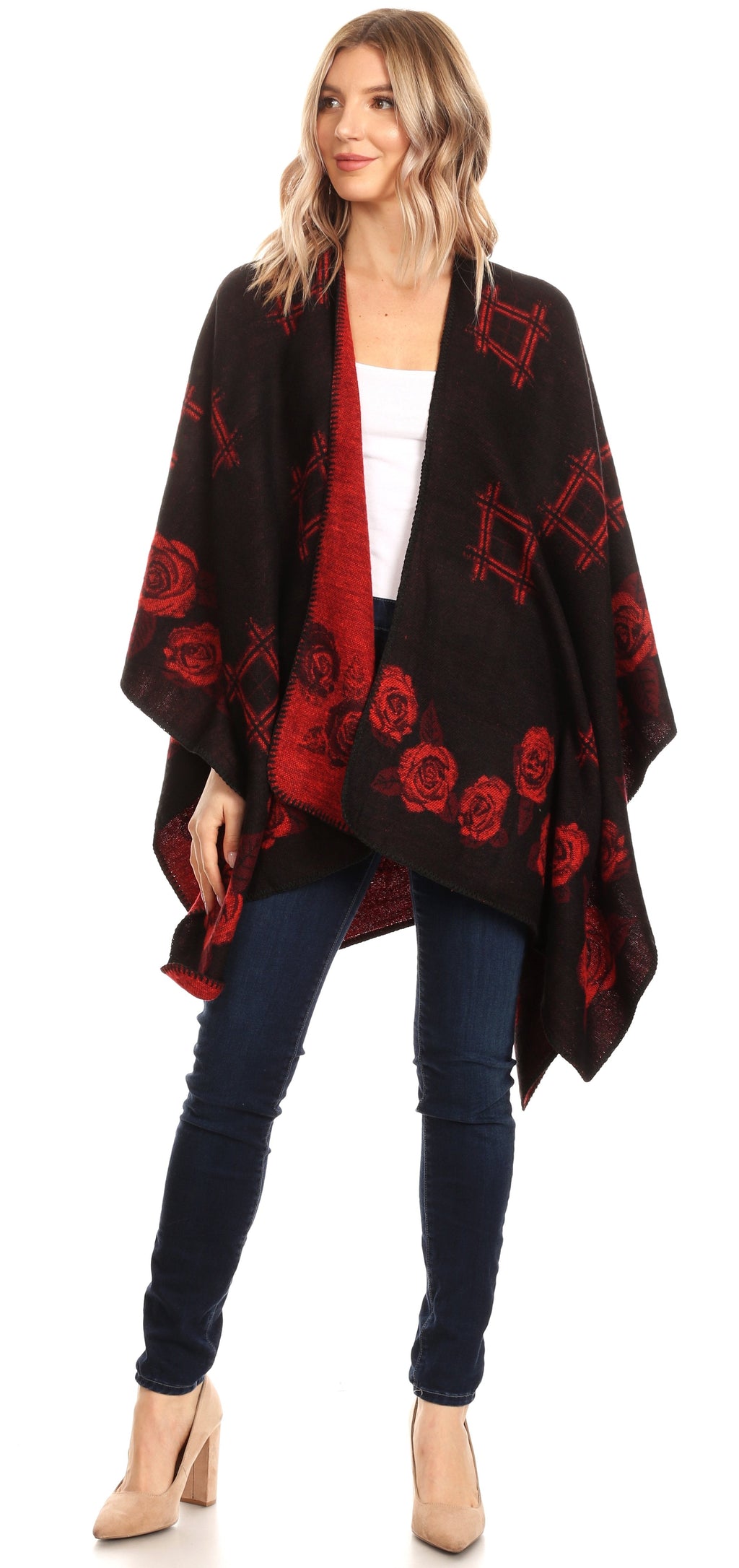 Sakkas Lupe Reversible Patterned Ruana Poncho Wrap Cardigan