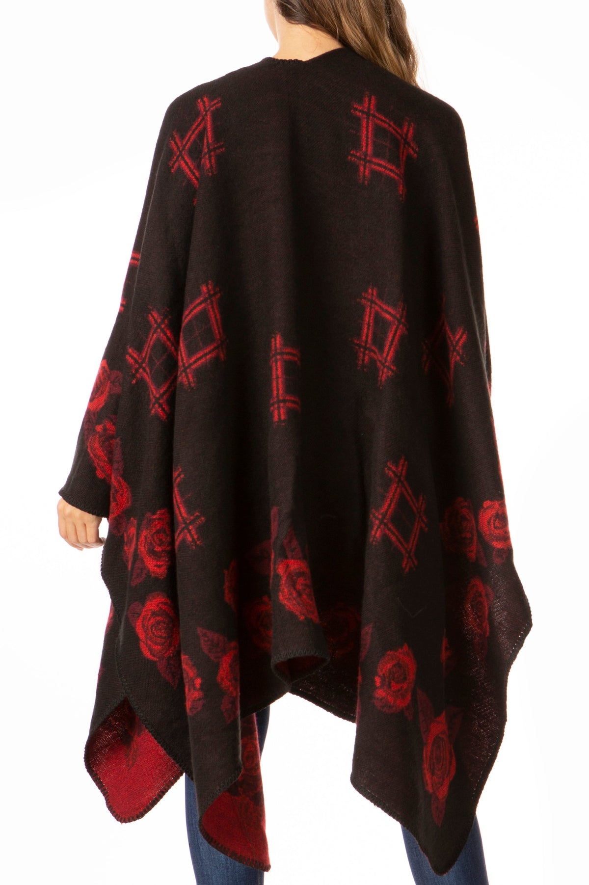 Sakkas Lupe Reversible Patterned Ruana Poncho Wrap Cardigan
