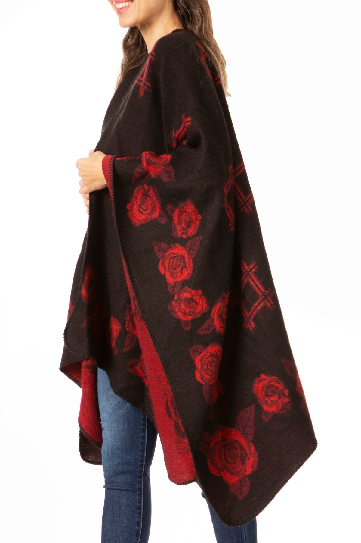 Sakkas Lupe Reversible Patterned Ruana Poncho Wrap Cardigan