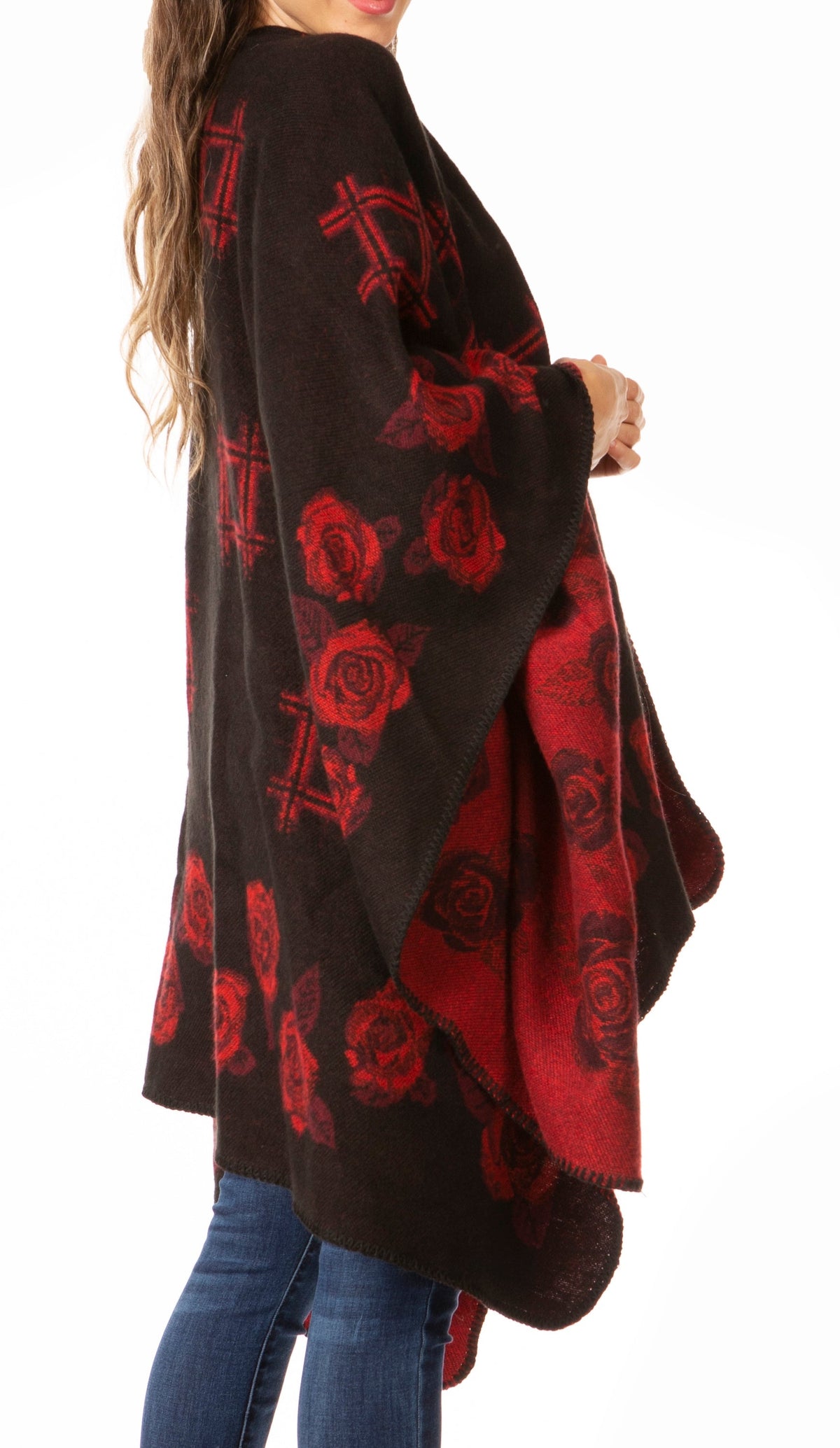 Sakkas Lupe Reversible Patterned Ruana Poncho Wrap Cardigan