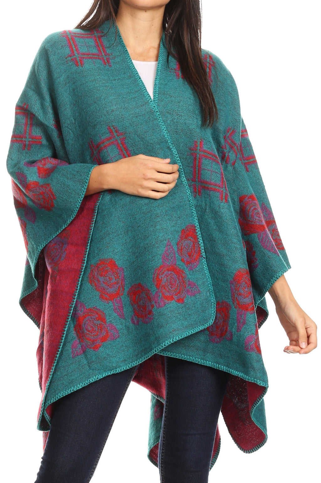 Sakkas Lupe Reversible Patterned Ruana Poncho Wrap Cardigan