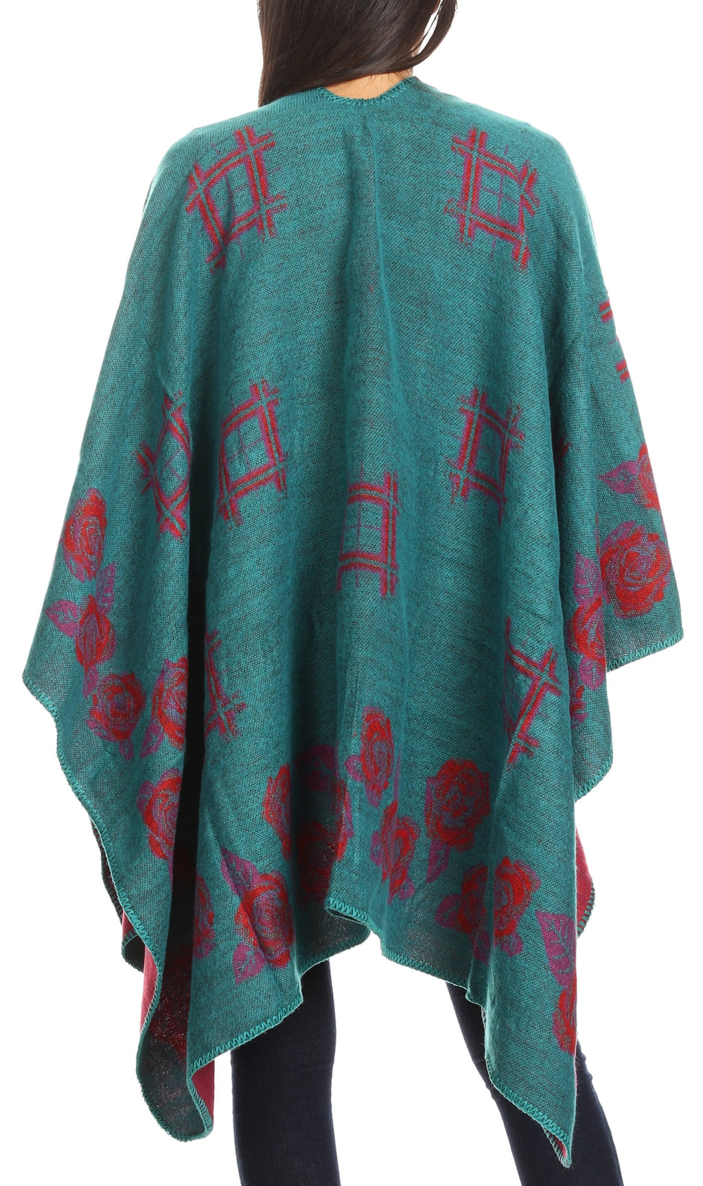 Sakkas Lupe Reversible Patterned Ruana Poncho Wrap Cardigan