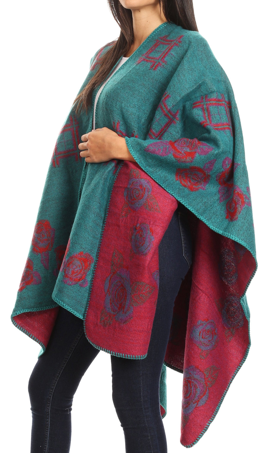 Sakkas Lupe Reversible Patterned Ruana Poncho Wrap Cardigan