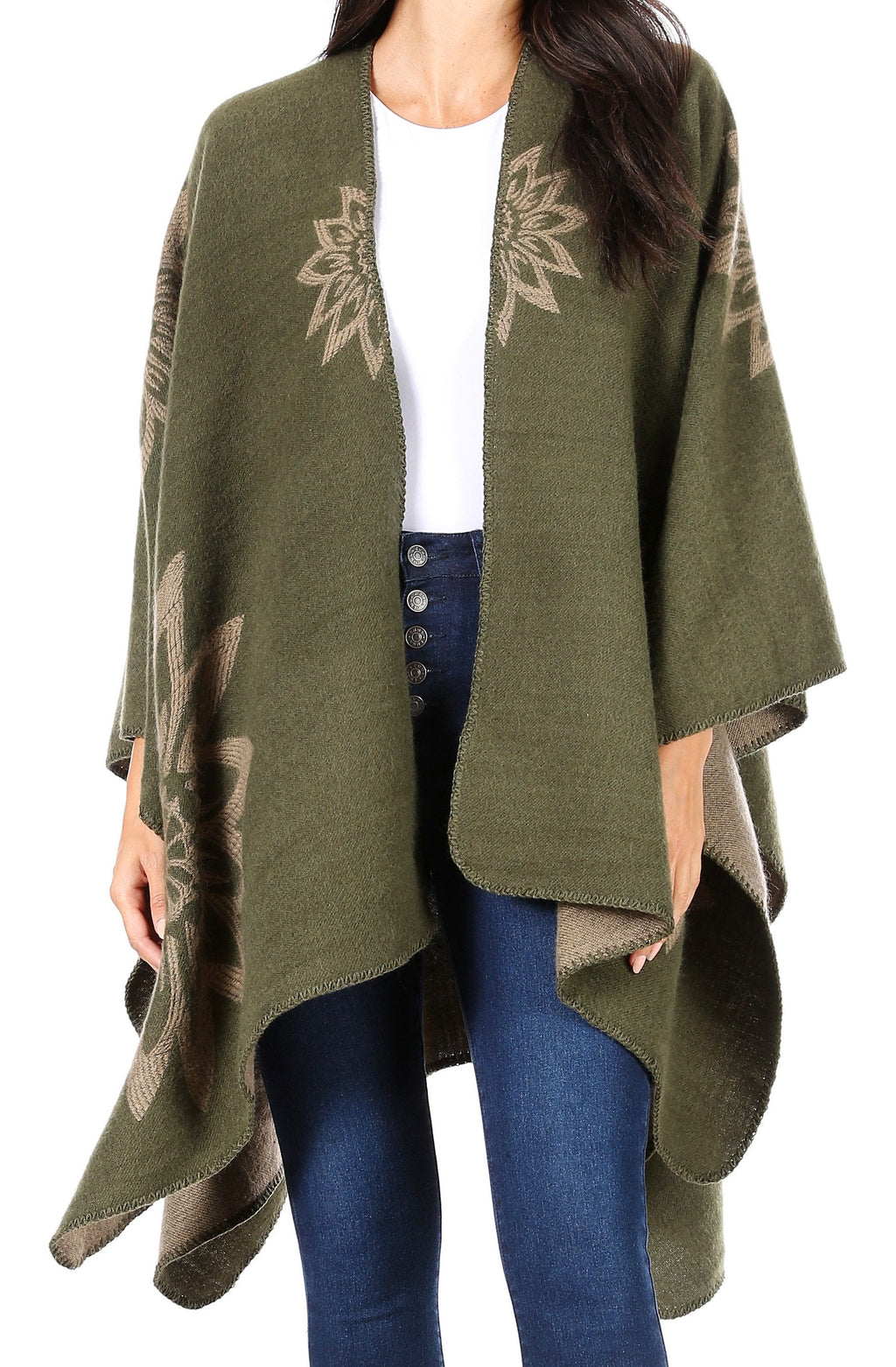 Sakkas Lupe Reversible Patterned Ruana Poncho Wrap Cardigan