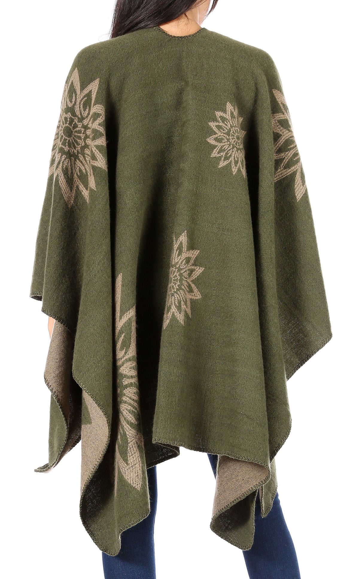 Sakkas Lupe Reversible Patterned Ruana Poncho Wrap Cardigan