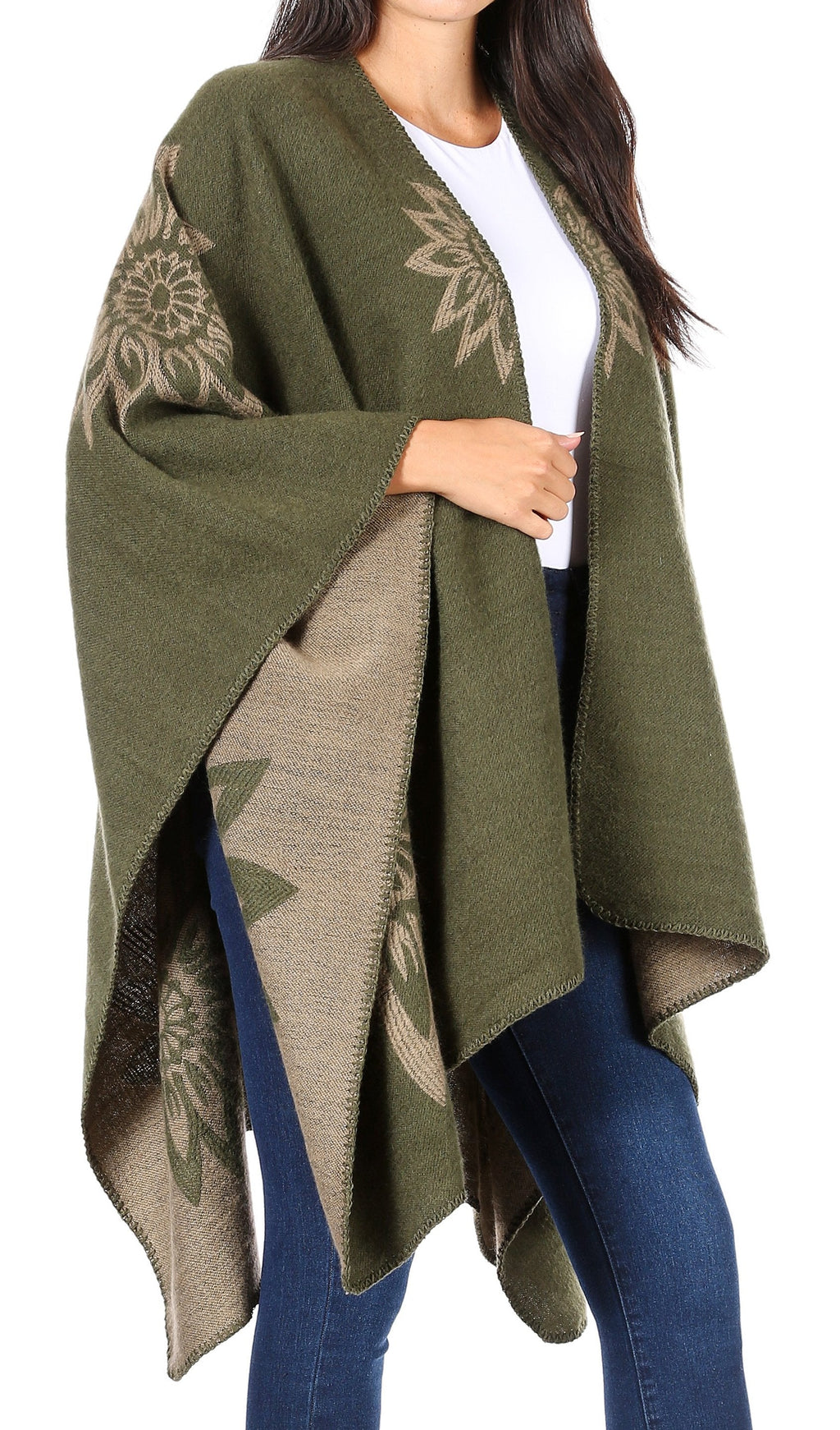 Sakkas Lupe Reversible Patterned Ruana Poncho Wrap Cardigan