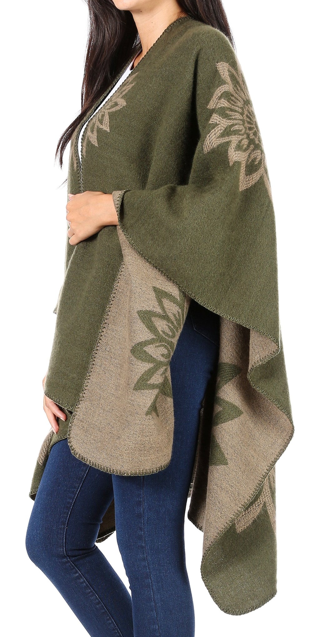 Sakkas Lupe Reversible Patterned Ruana Poncho Wrap Cardigan