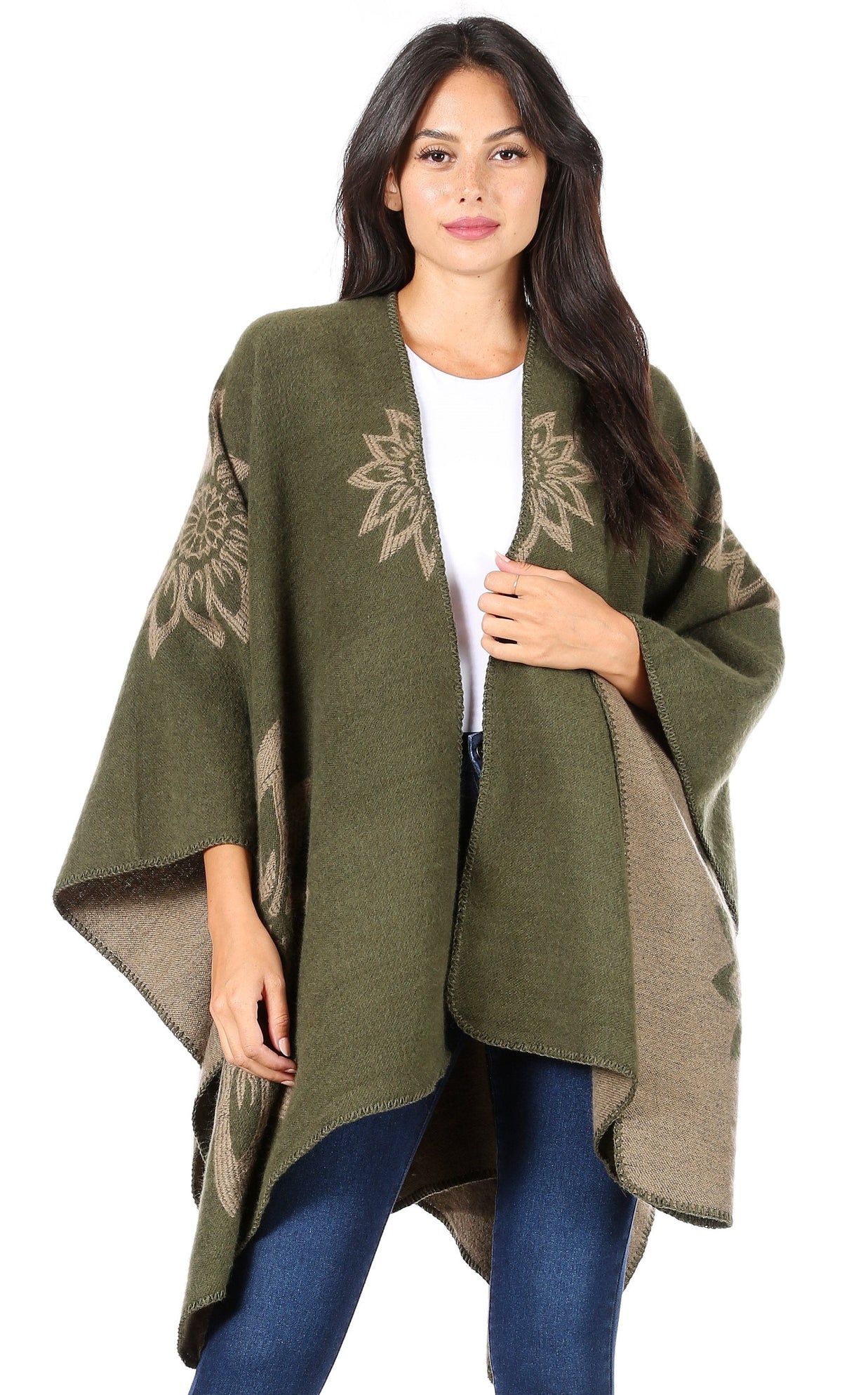 Sakkas Lupe Reversible Patterned Ruana Poncho Wrap Cardigan