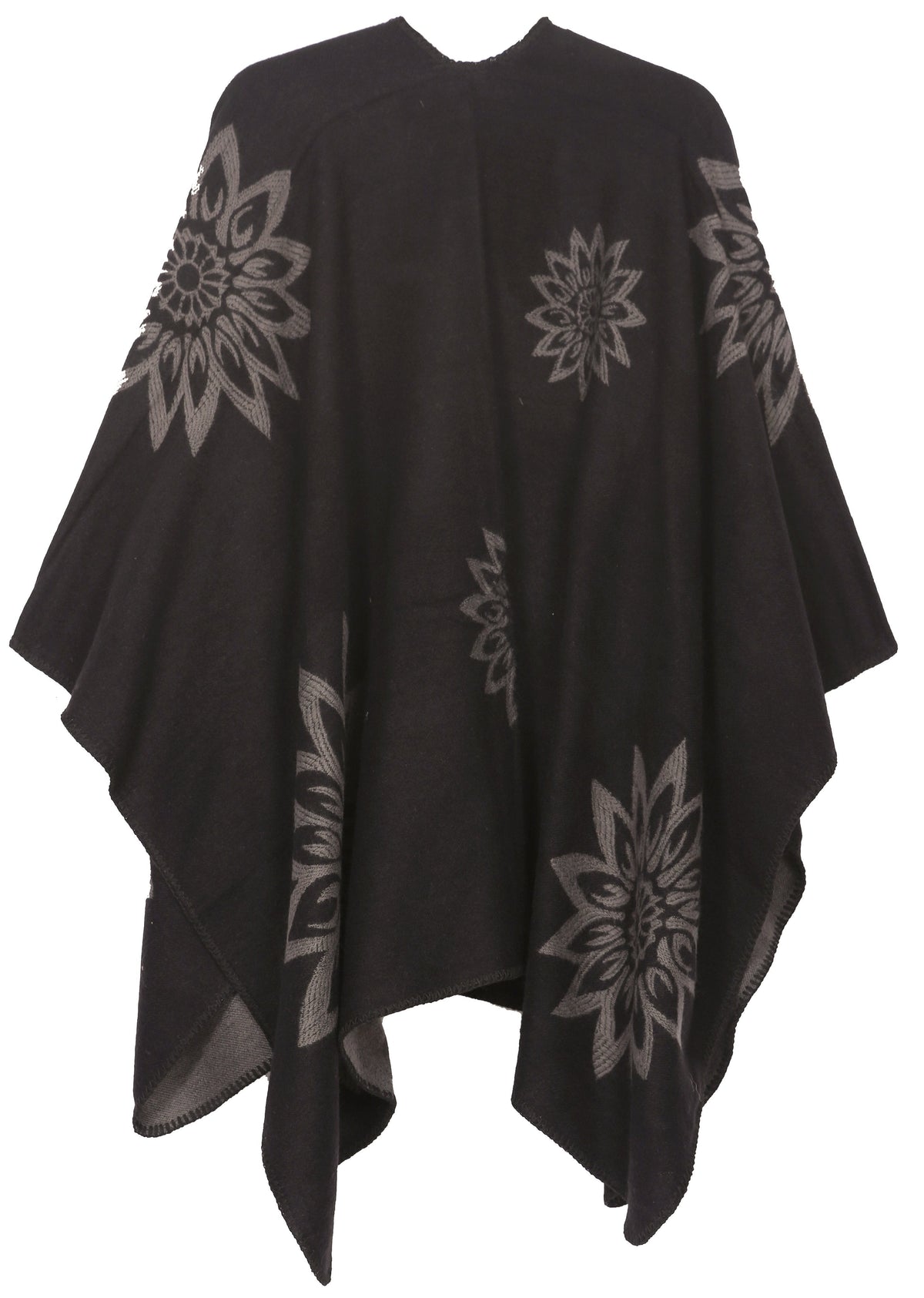 Sakkas Lupe Reversible Patterned Ruana Poncho Wrap Cardigan