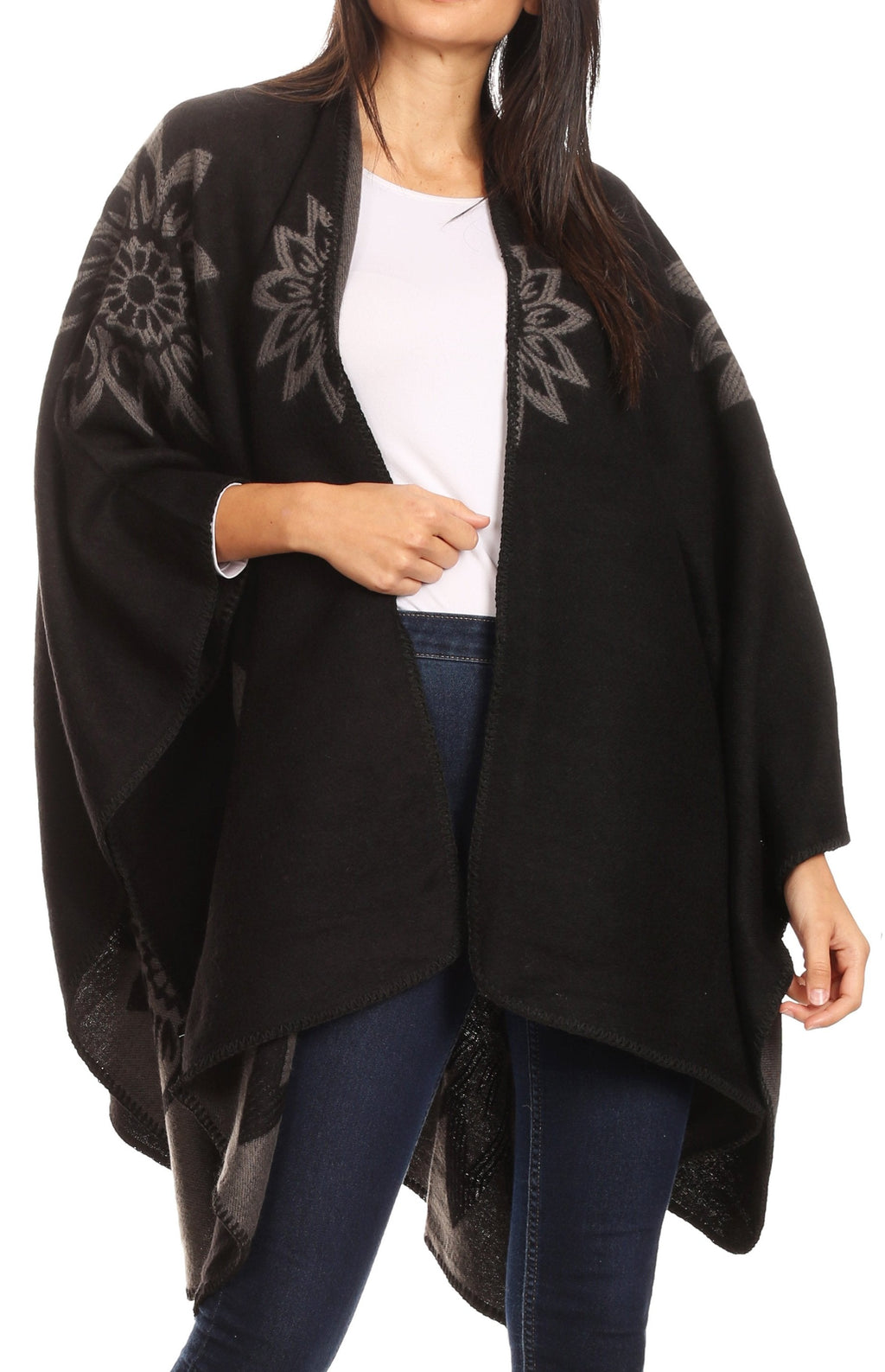 Sakkas Lupe Reversible Patterned Ruana Poncho Wrap Cardigan