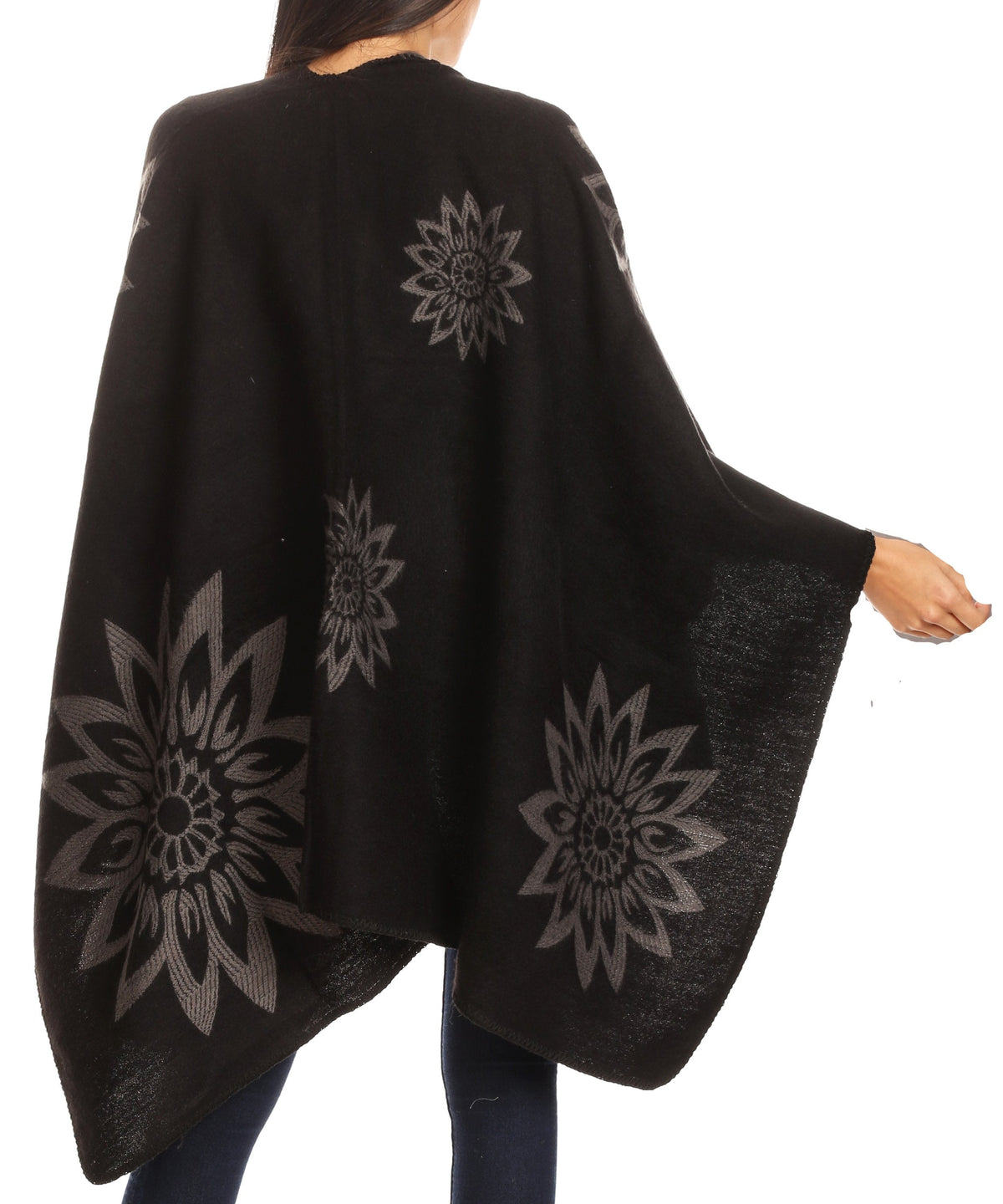 Sakkas Lupe Reversible Patterned Ruana Poncho Wrap Cardigan