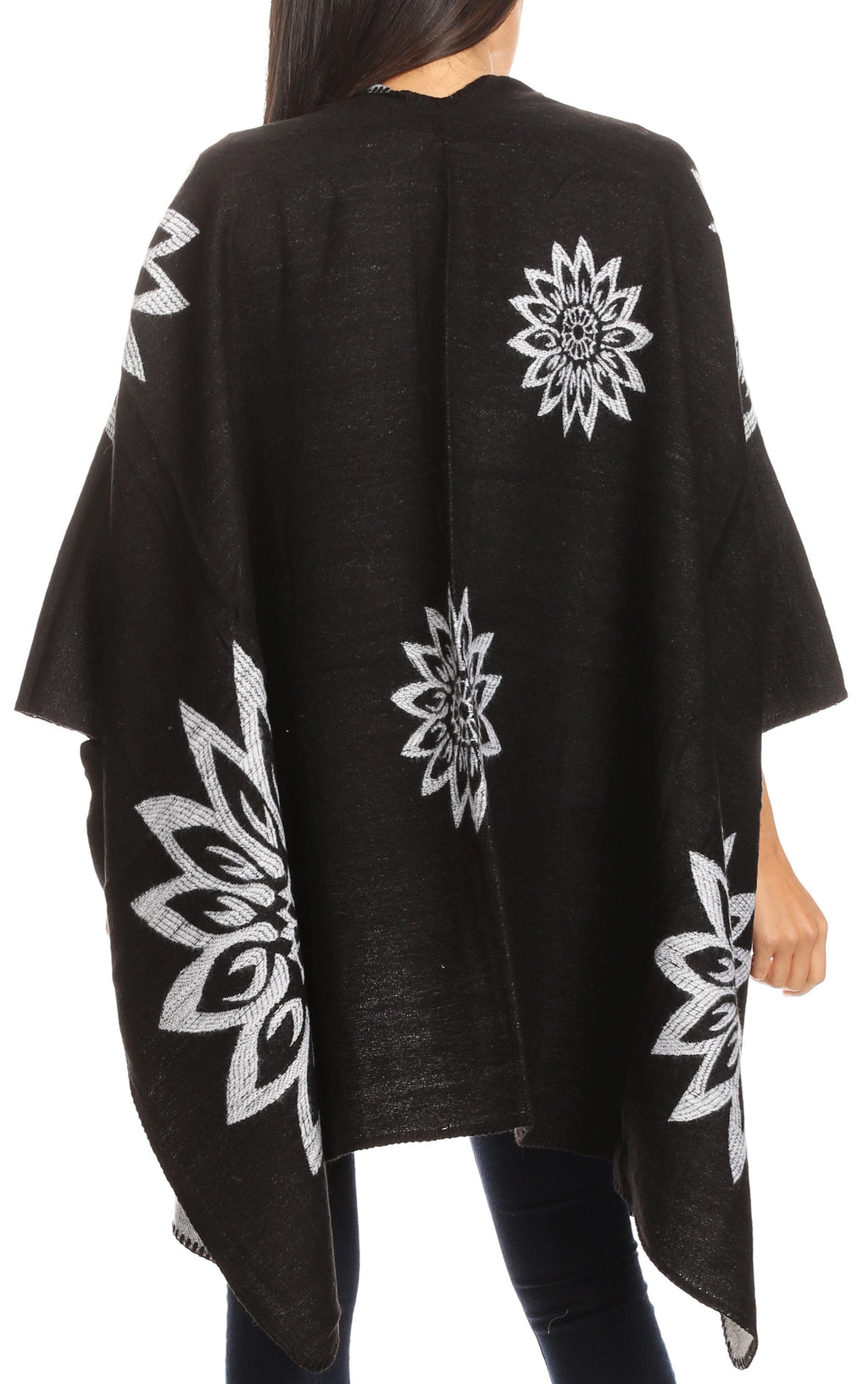 Sakkas Lupe Reversible Patterned Ruana Poncho Wrap Cardigan