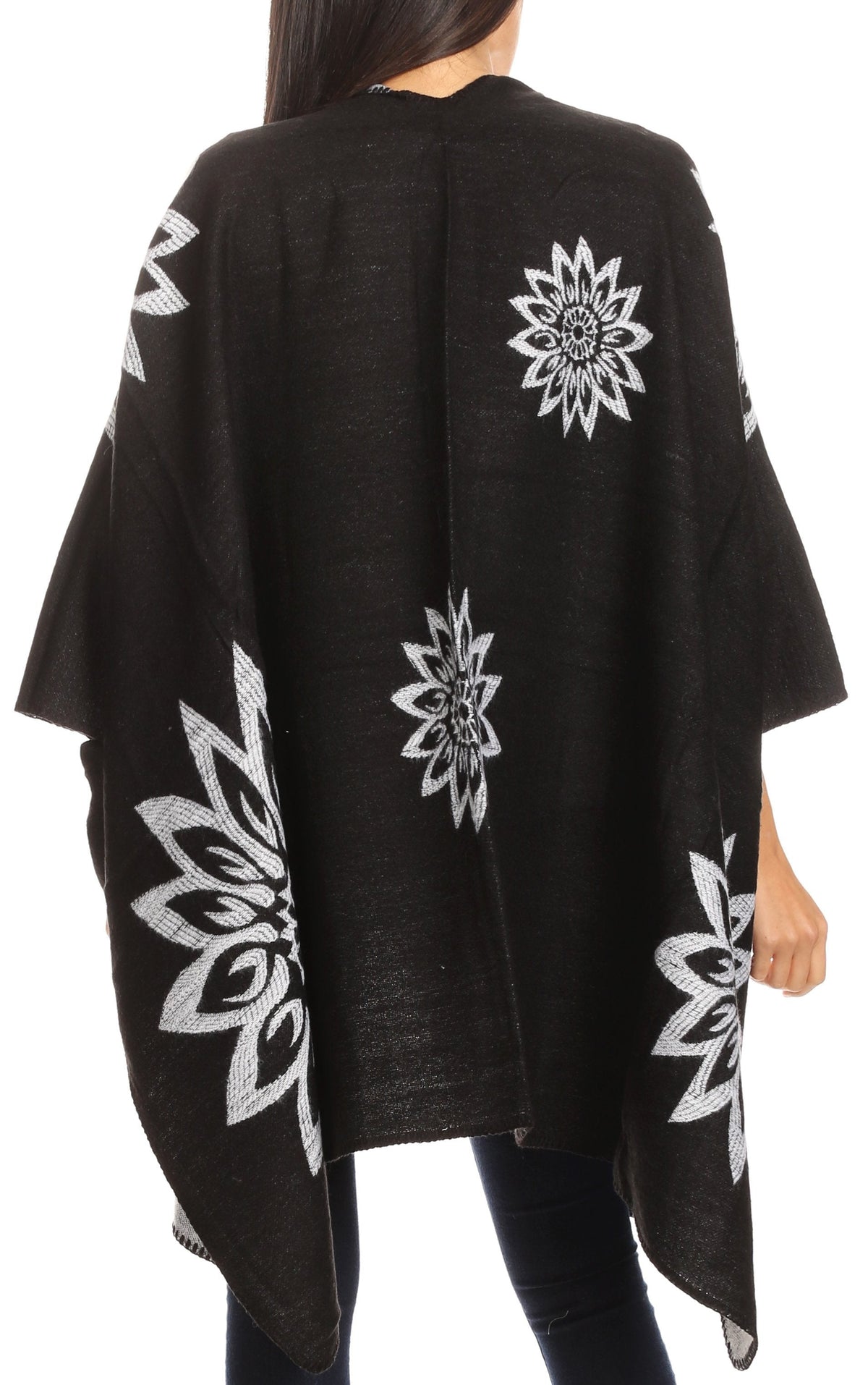 Sakkas Lupe Reversible Patterned Ruana Poncho Wrap Cardigan