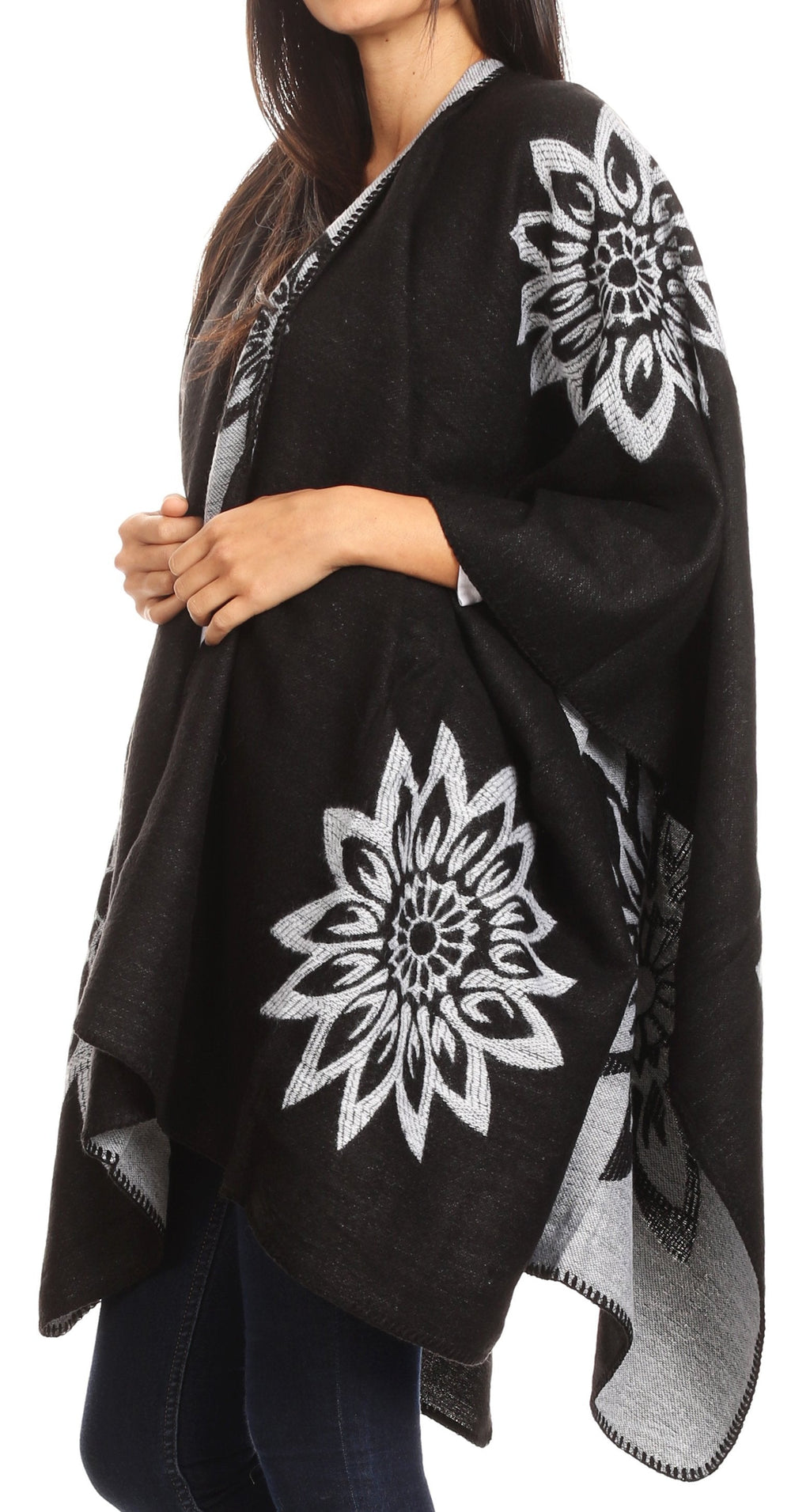 Sakkas Lupe Reversible Patterned Ruana Poncho Wrap Cardigan