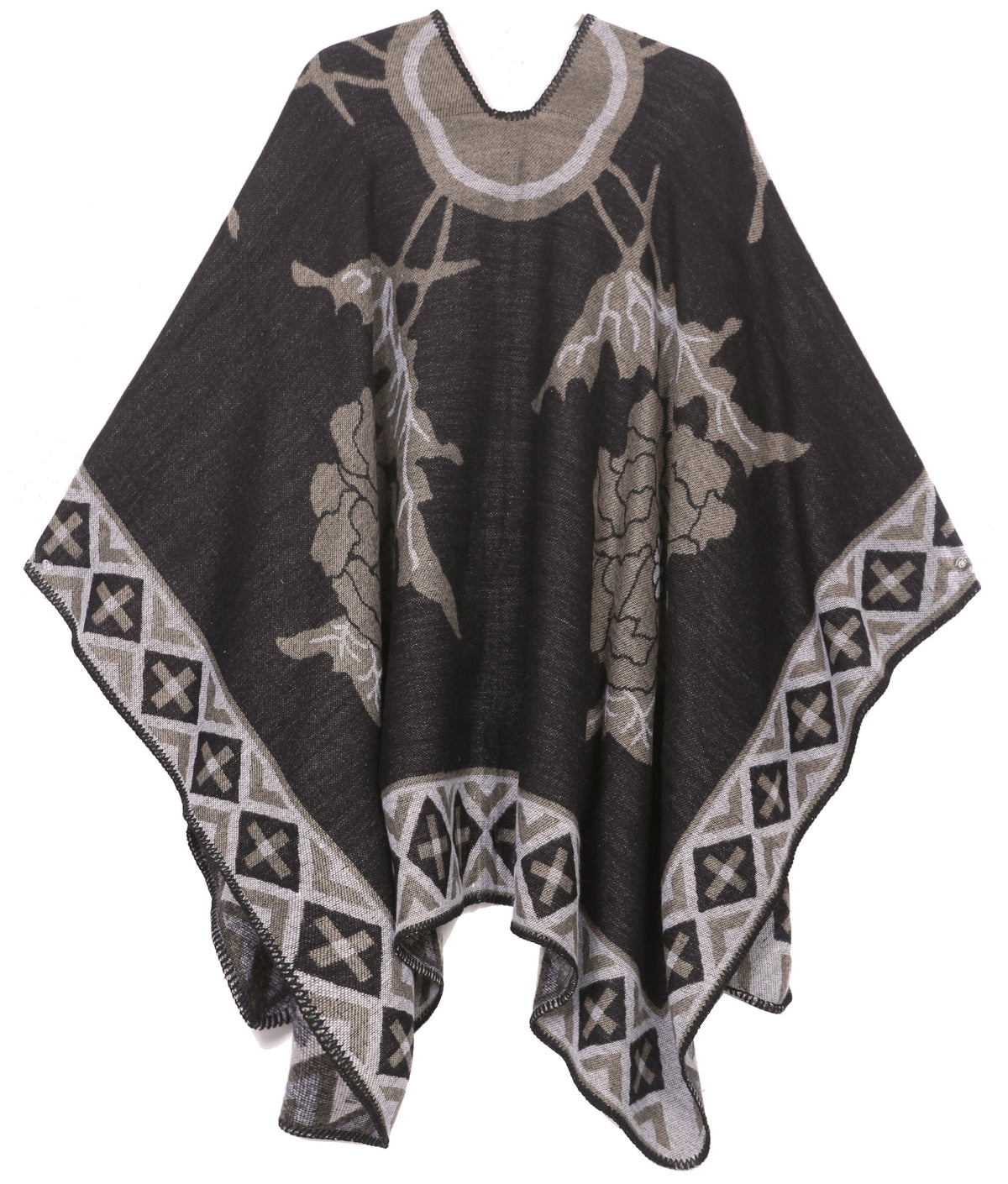 Sakkas Lupe Reversible Patterned Ruana Poncho Wrap Cardigan