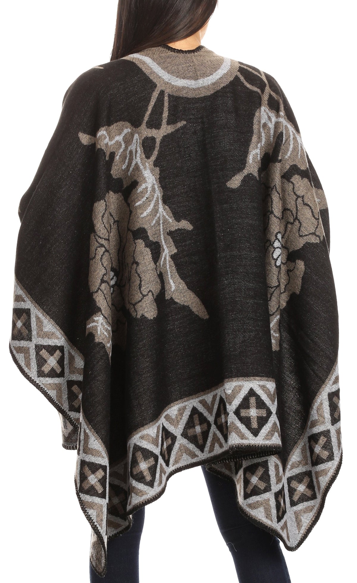 Sakkas Lupe Reversible Patterned Ruana Poncho Wrap Cardigan