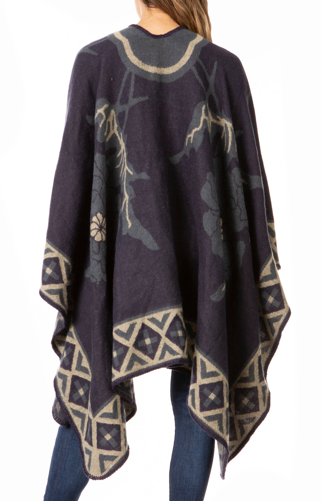Sakkas Lupe Reversible Patterned Ruana Poncho Wrap Cardigan