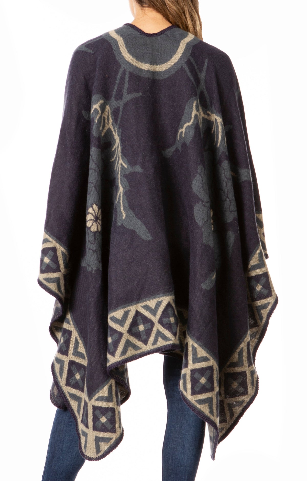 Sakkas Lupe Reversible Patterned Ruana Poncho Wrap Cardigan