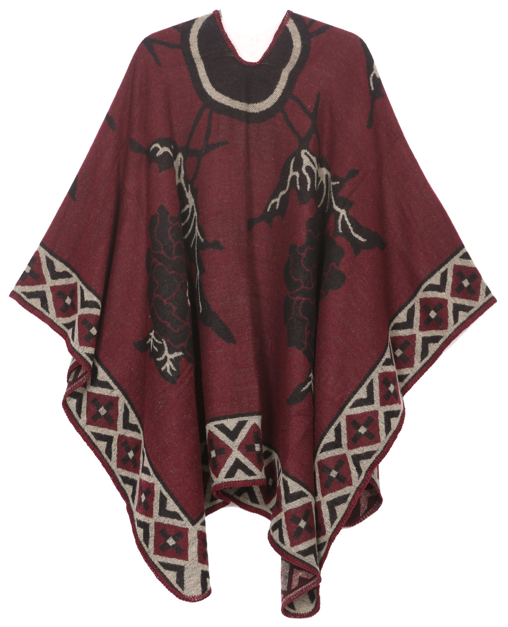 Sakkas Lupe Reversible Patterned Ruana Poncho Wrap Cardigan