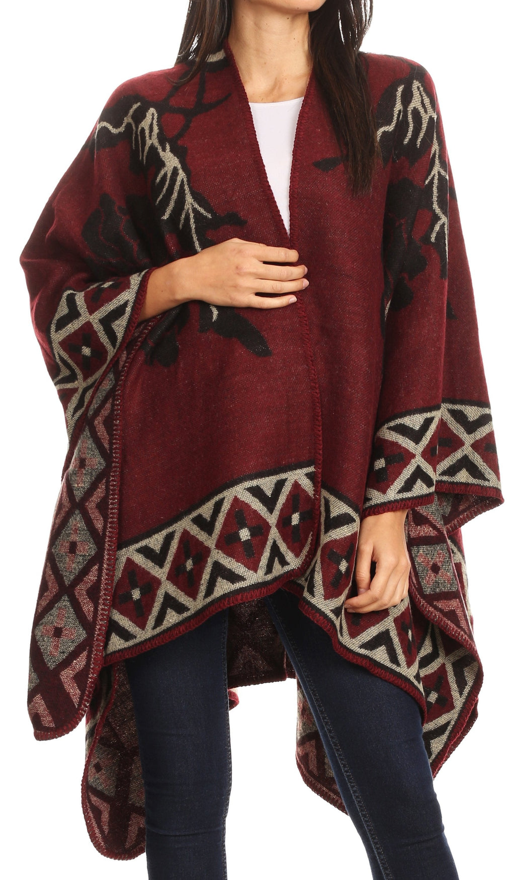 Sakkas Lupe Reversible Patterned Ruana Poncho Wrap Cardigan