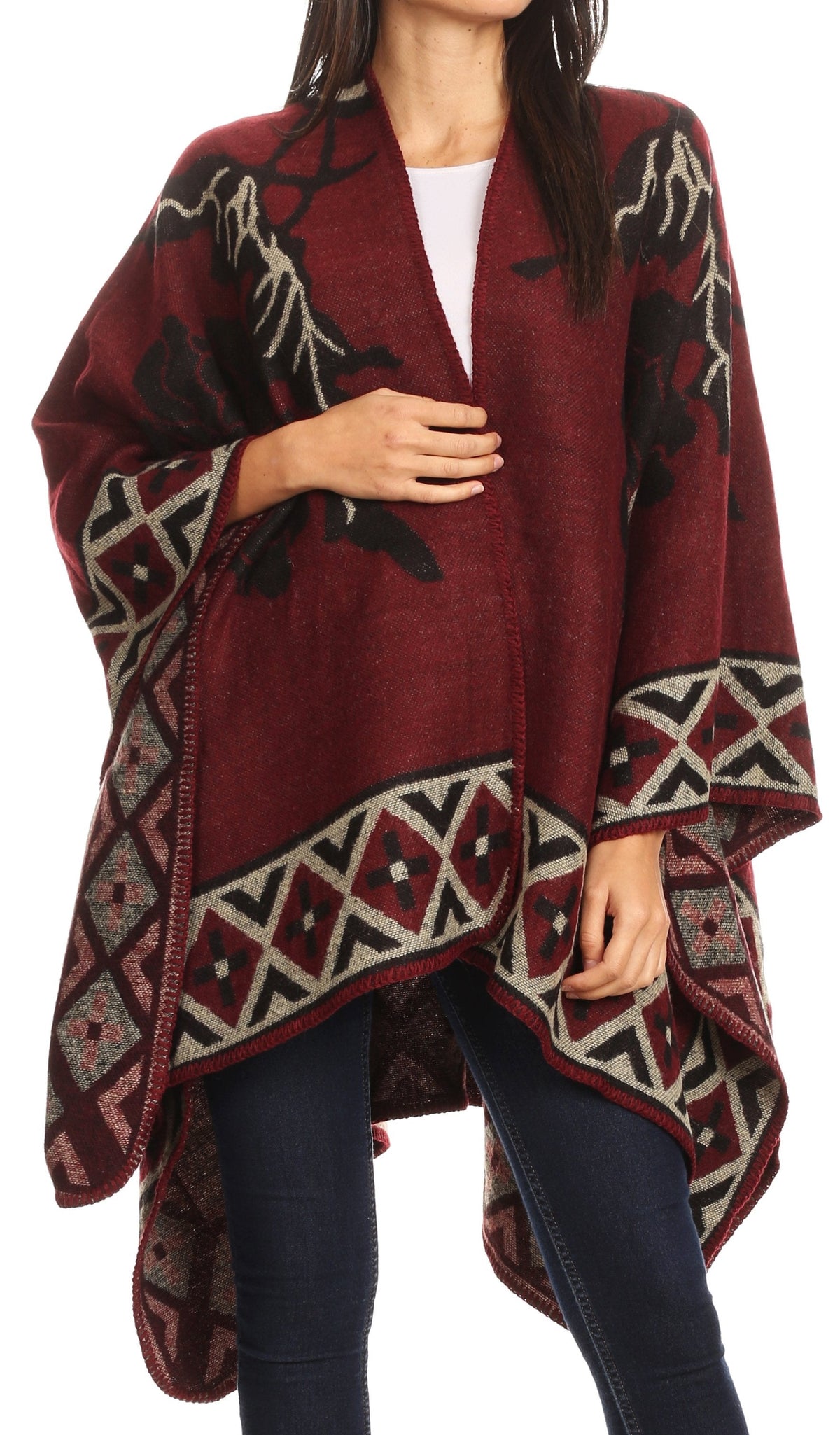 Sakkas Lupe Reversible Patterned Ruana Poncho Wrap Cardigan