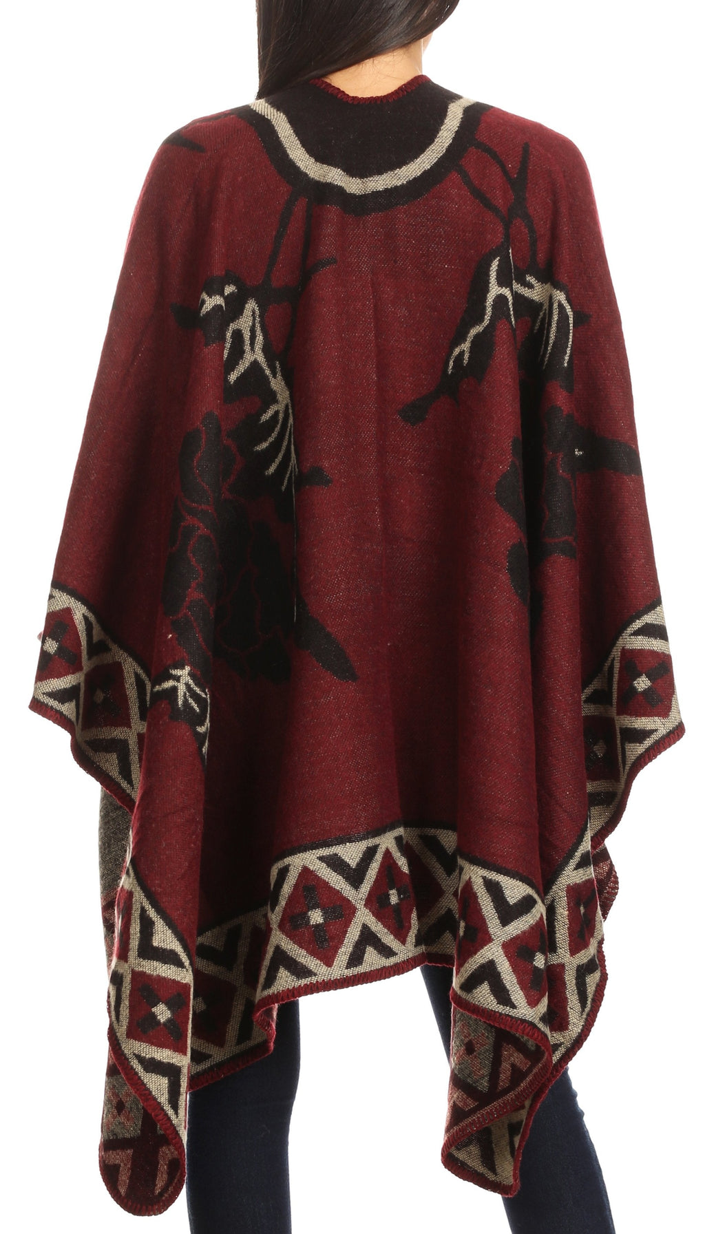 Sakkas Lupe Reversible Patterned Ruana Poncho Wrap Cardigan