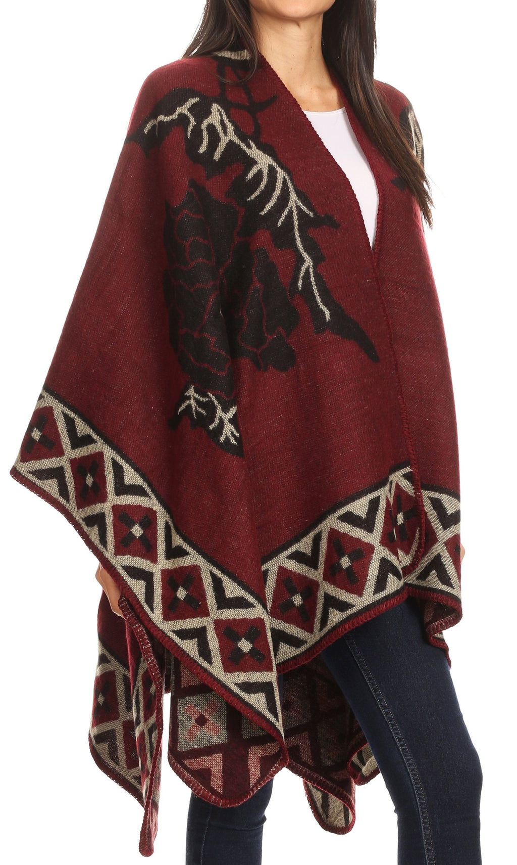 Sakkas Lupe Reversible Patterned Ruana Poncho Wrap Cardigan