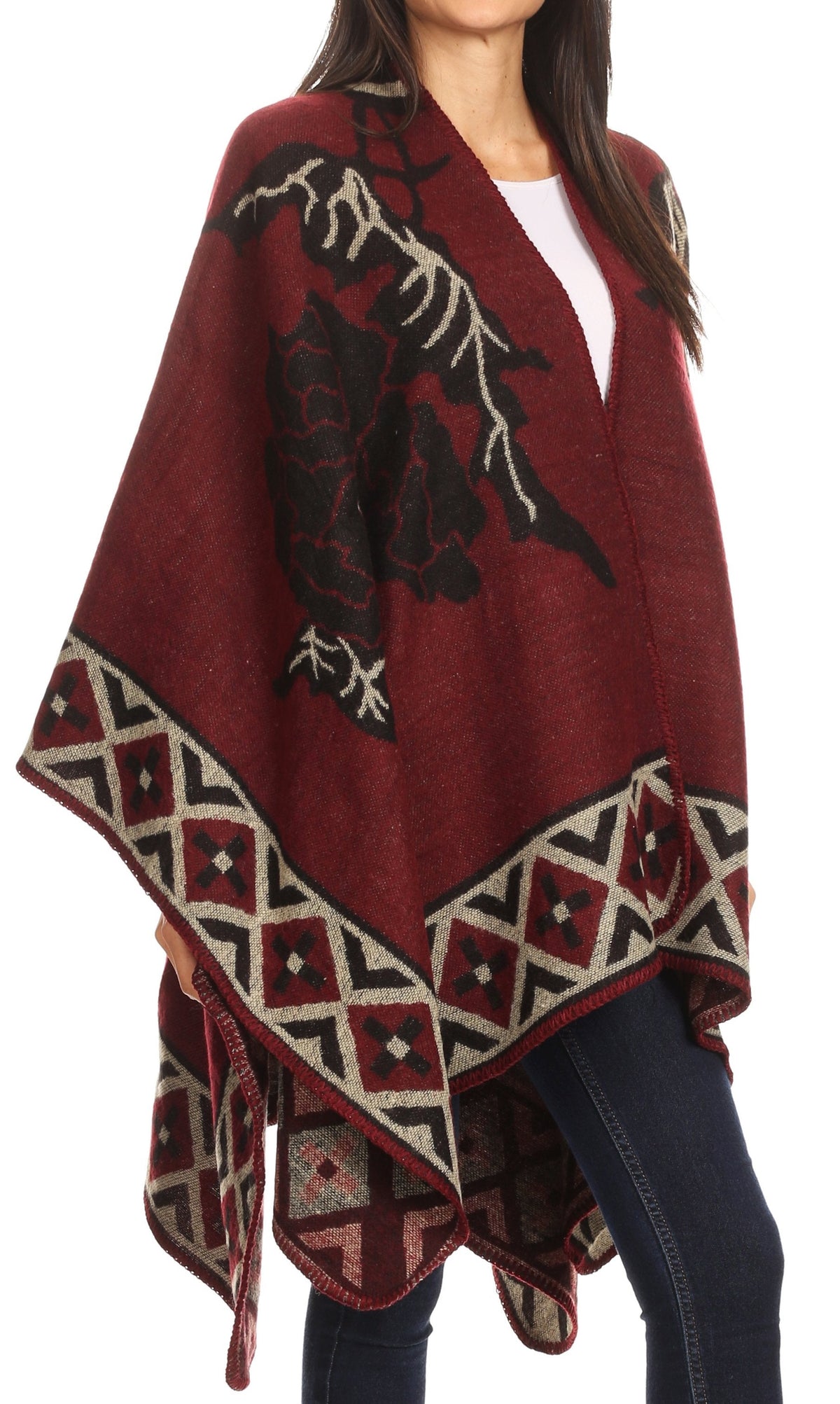 Sakkas Lupe Reversible Patterned Ruana Poncho Wrap Cardigan