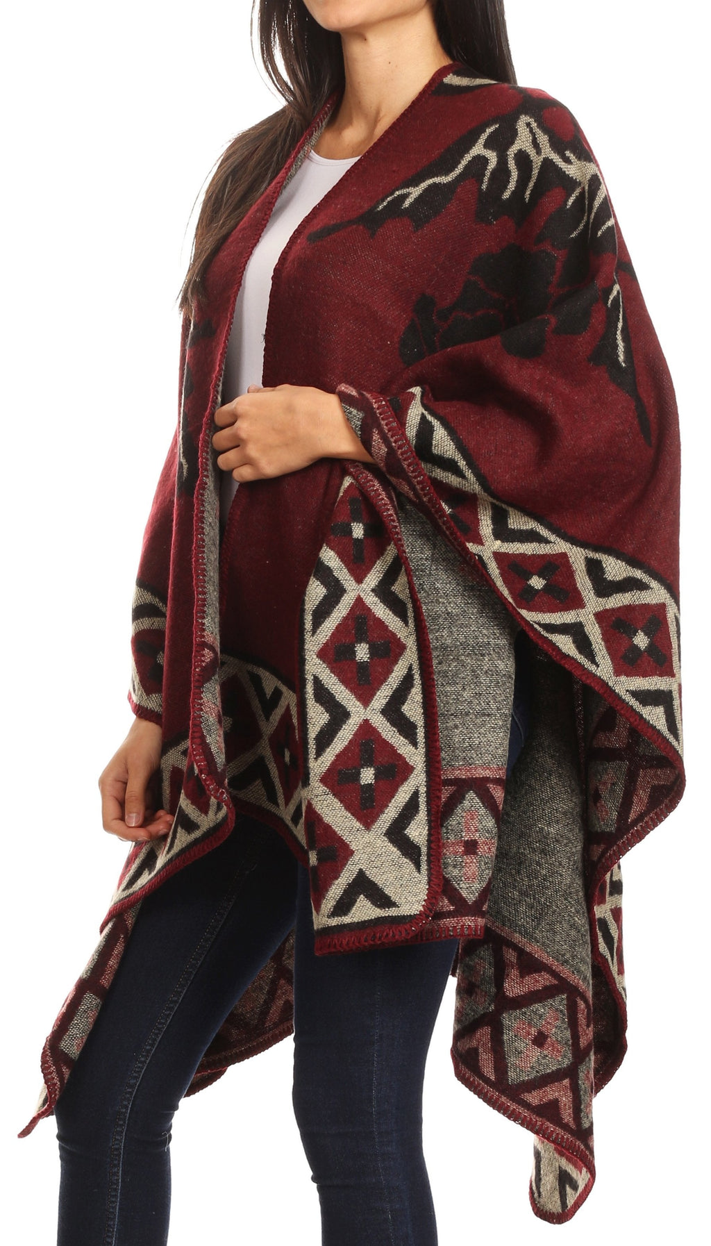 Sakkas Lupe Reversible Patterned Ruana Poncho Wrap Cardigan