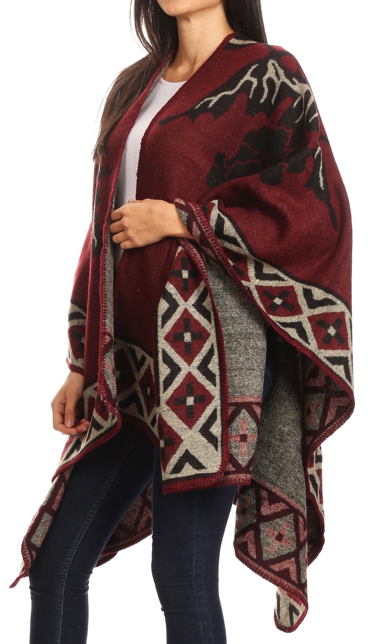 Sakkas Lupe Reversible Patterned Ruana Poncho Wrap Cardigan