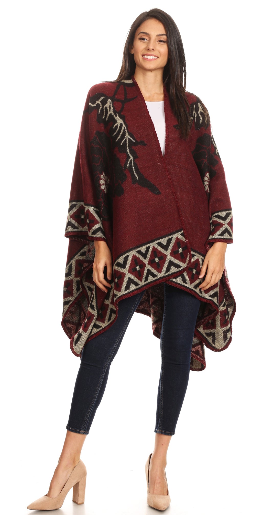 Sakkas Lupe Reversible Patterned Ruana Poncho Wrap Cardigan
