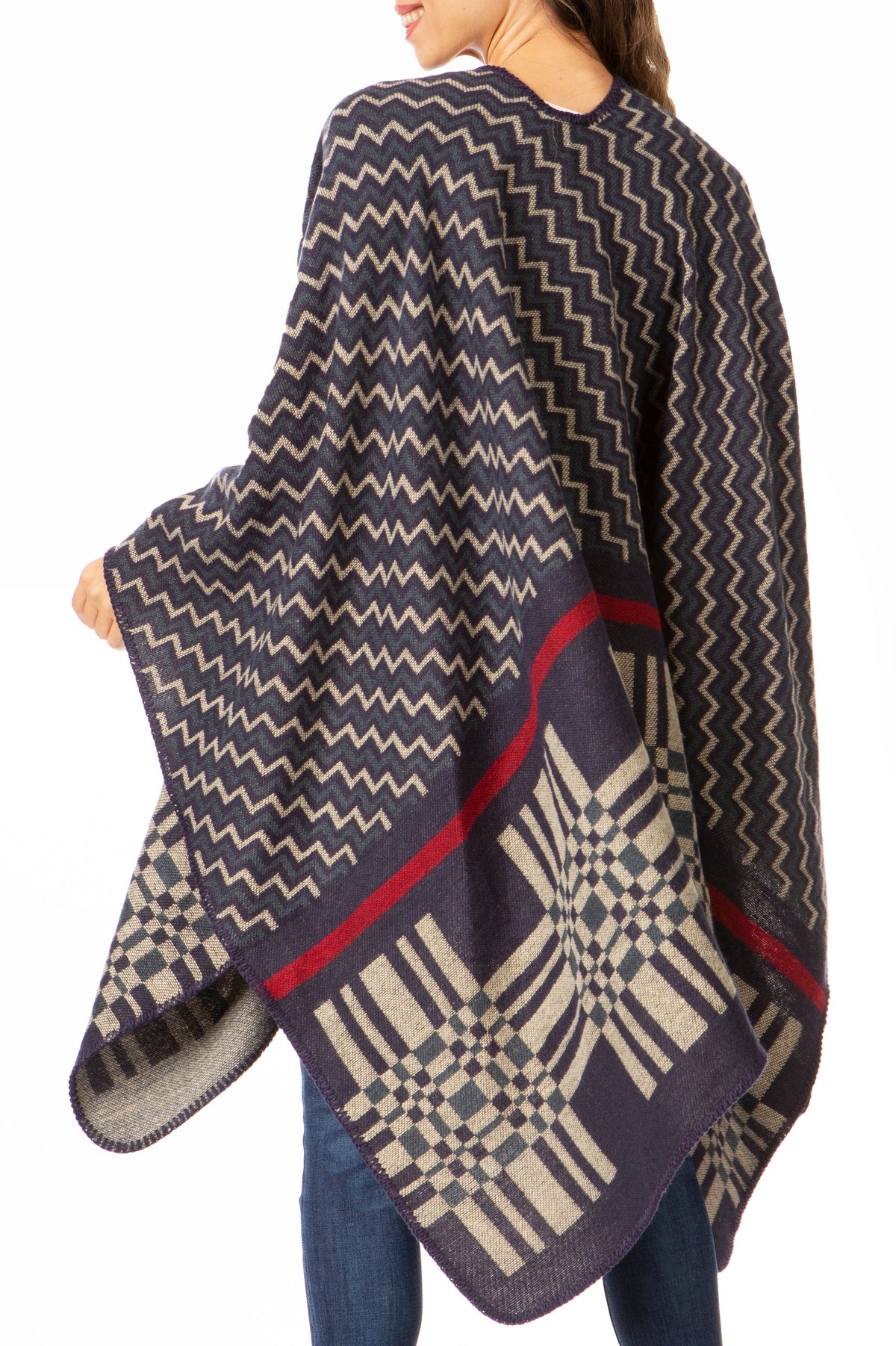 Sakkas Lupe Reversible Patterned Ruana Poncho Wrap Cardigan
