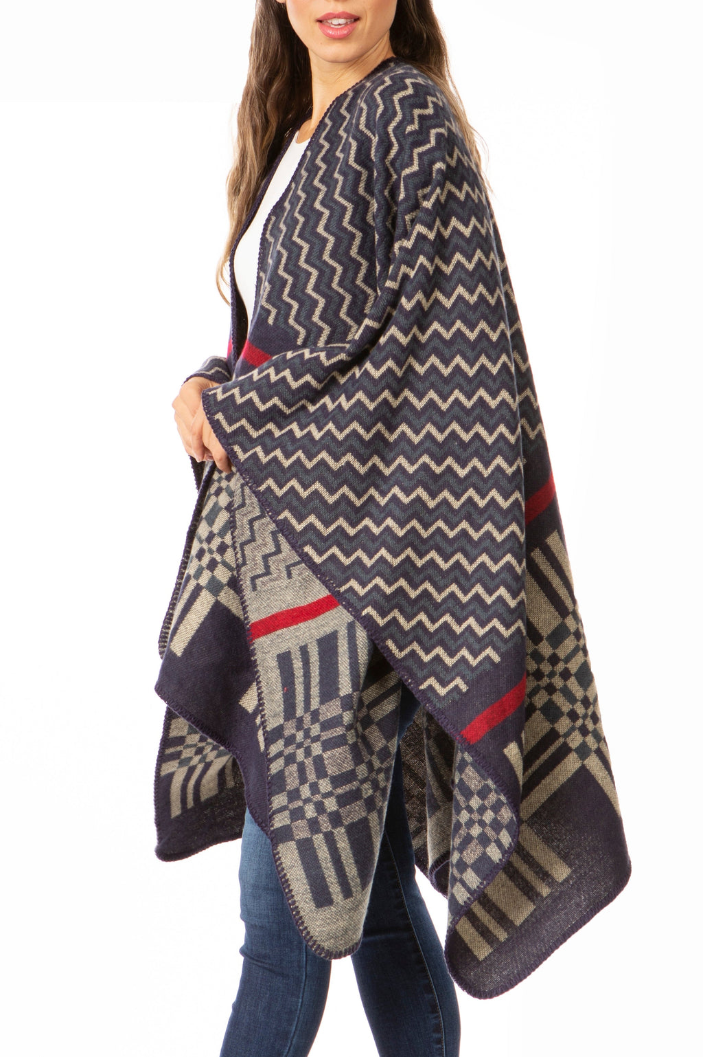 Sakkas Lupe Reversible Patterned Ruana Poncho Wrap Cardigan