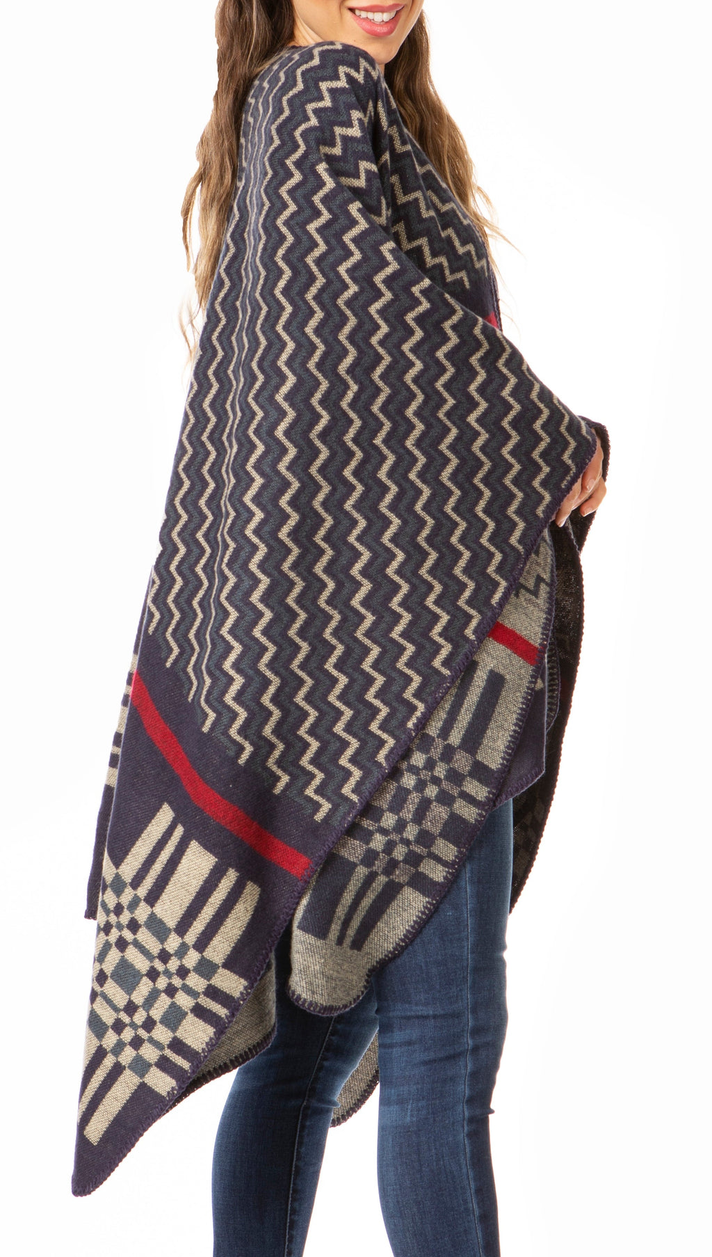 Sakkas Lupe Reversible Patterned Ruana Poncho Wrap Cardigan
