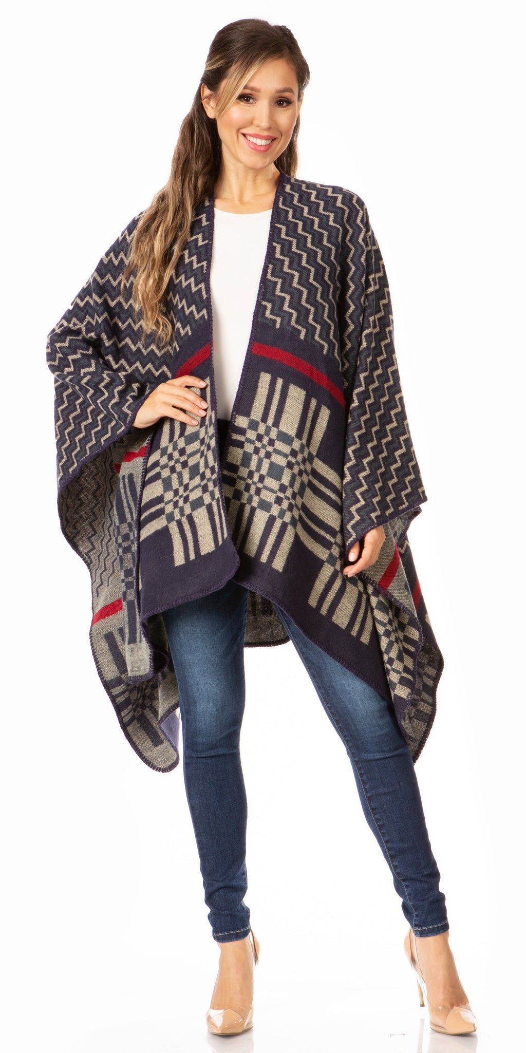 Sakkas Lupe Reversible Patterned Ruana Poncho Wrap Cardigan