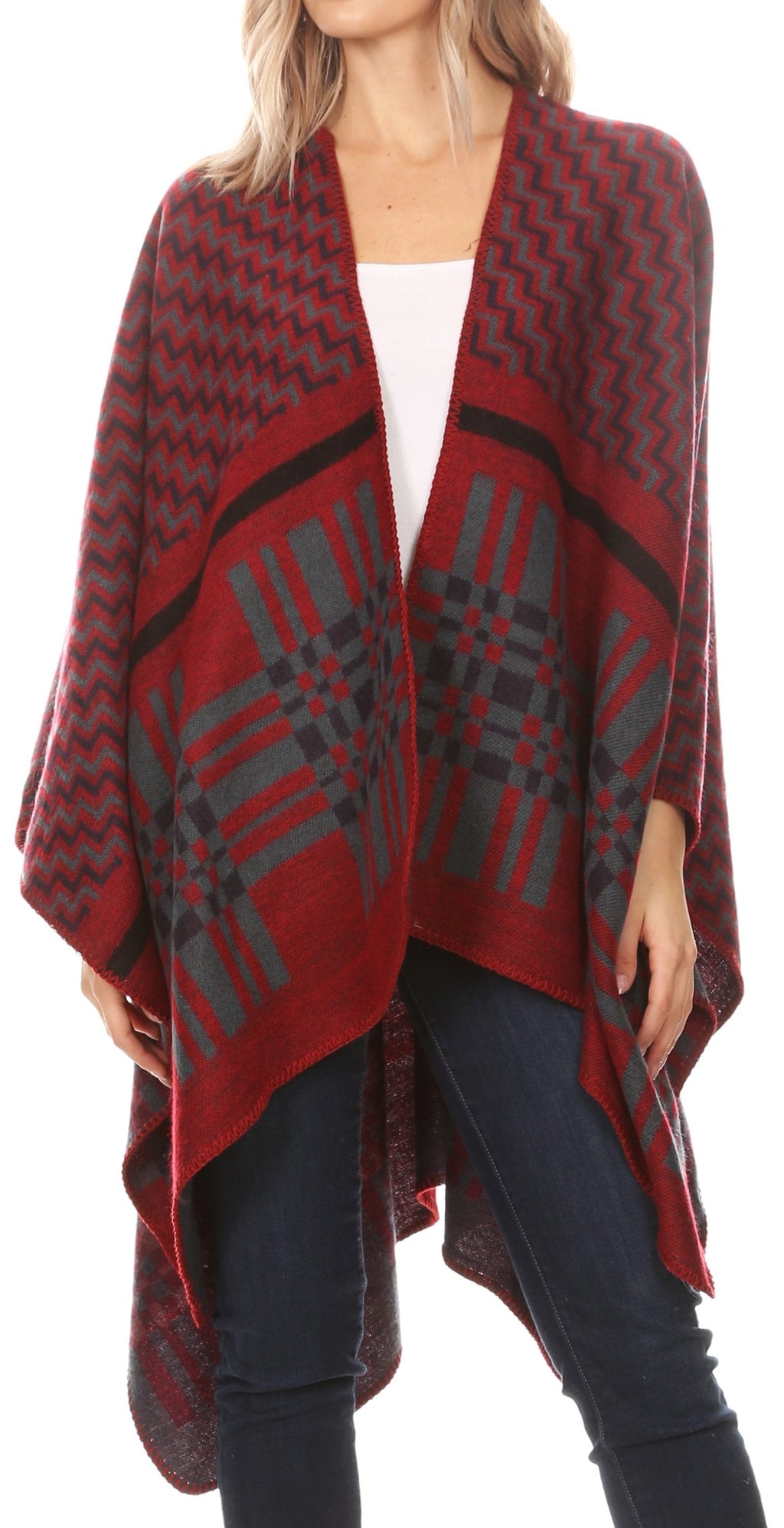 Sakkas Lupe Reversible Patterned Ruana Poncho Wrap Cardigan