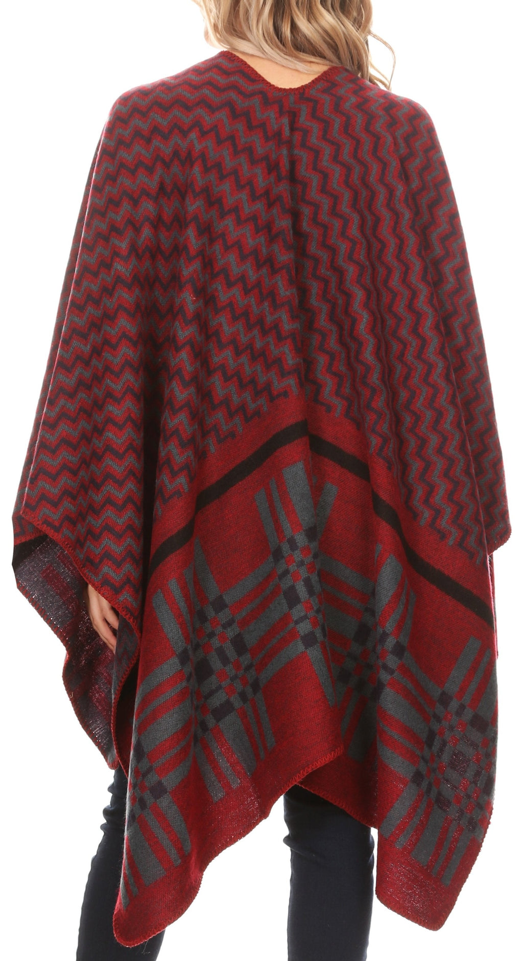 Sakkas Lupe Reversible Patterned Ruana Poncho Wrap Cardigan