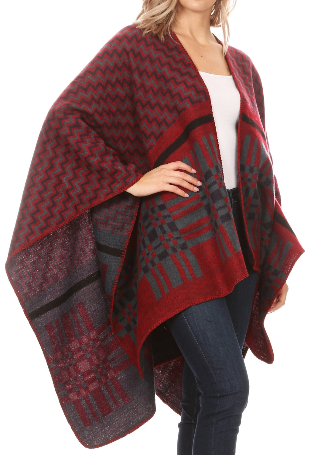 Sakkas Lupe Reversible Patterned Ruana Poncho Wrap Cardigan