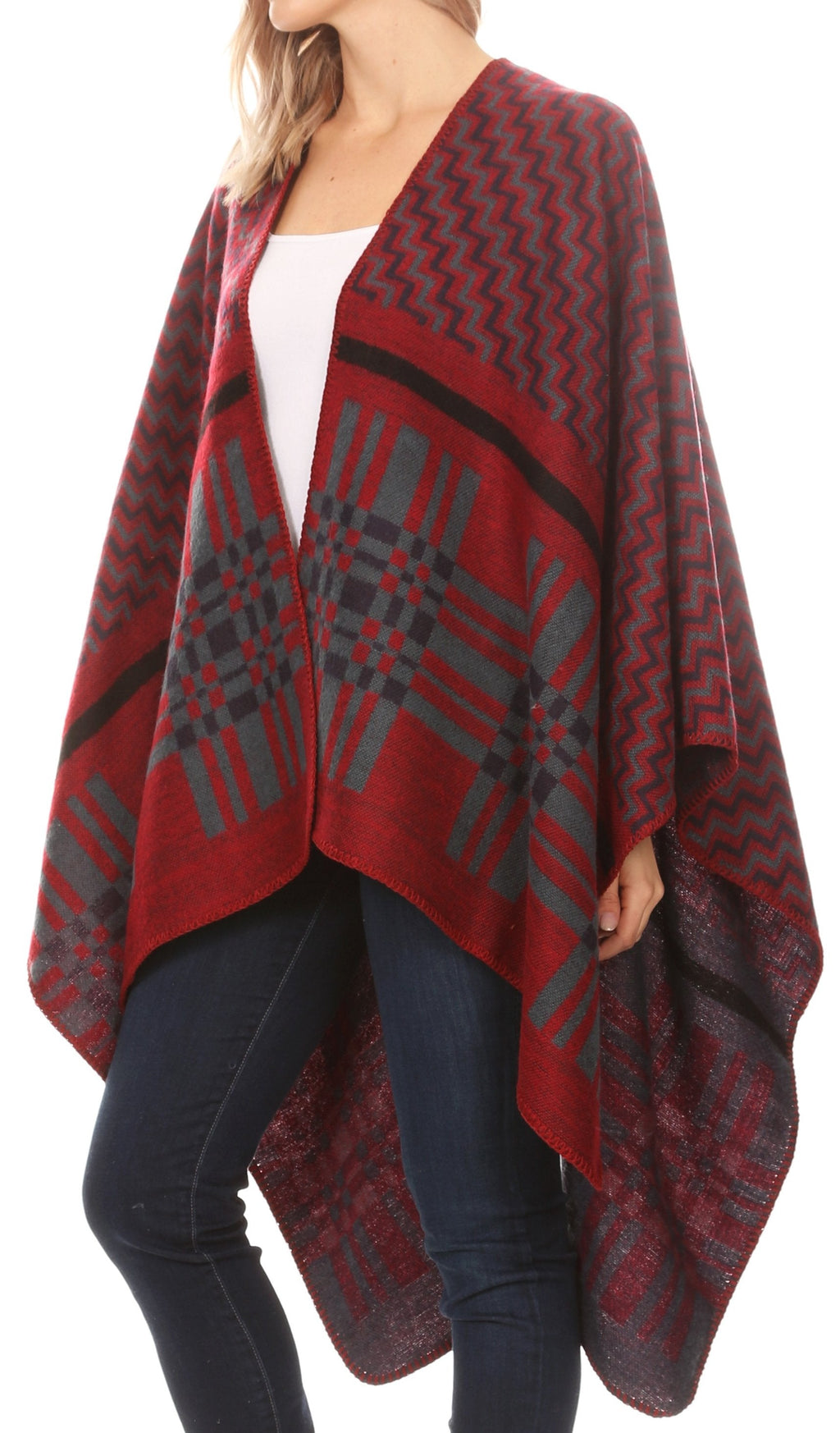 Sakkas Lupe Reversible Patterned Ruana Poncho Wrap Cardigan